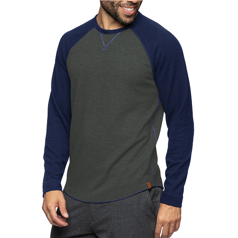 Men's Long Sleeve Crew Neck Color Block Pullover Sweatshirt