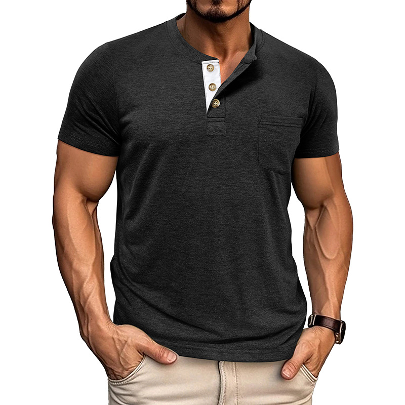 Men's Solid Color Henley Short Sleeve T-shirt