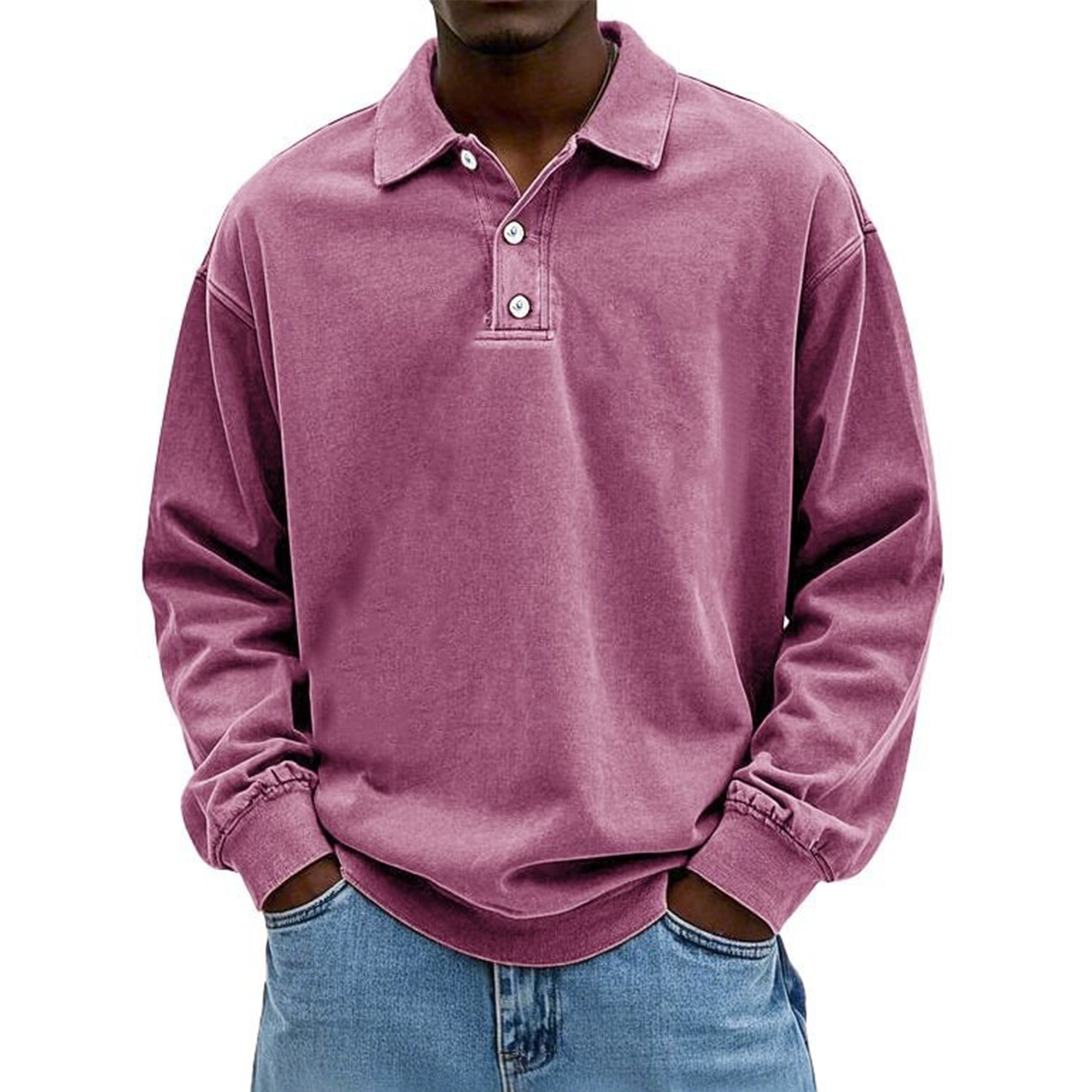 Men's Solid Color Long Sleeve Polo Shirt
