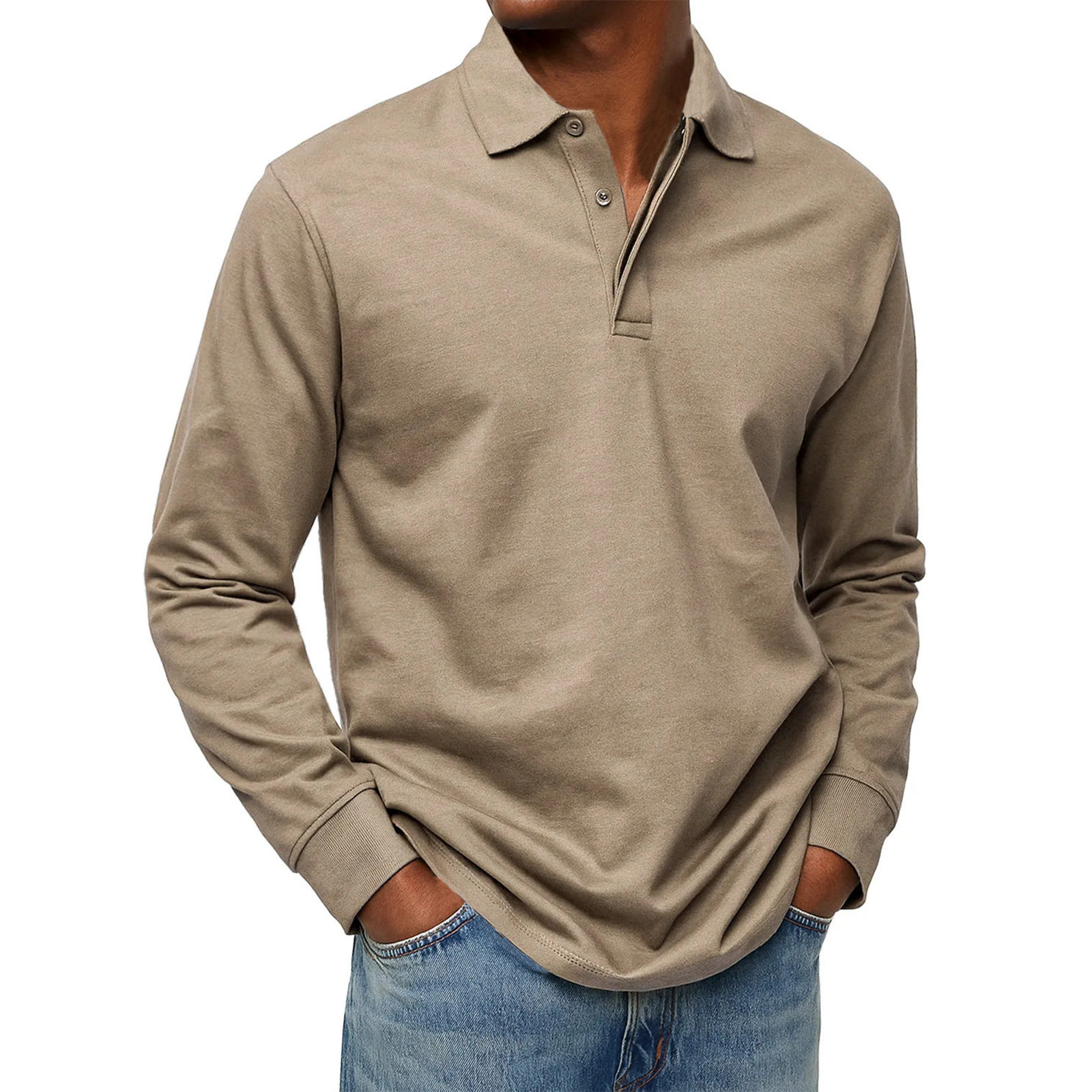 Men's Solid Color Long Sleeve Button Polo Shirt