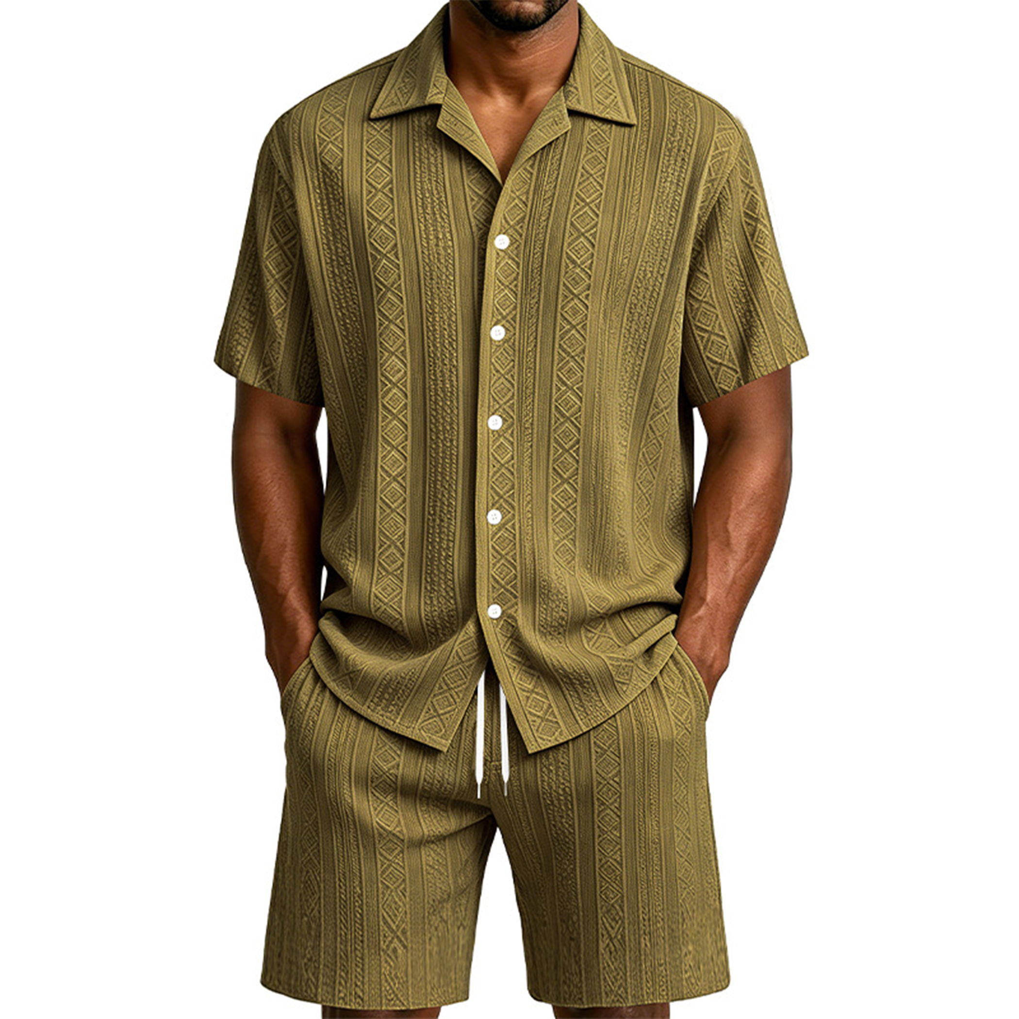 Men's Textured Jacquard Shirt & Shorts Set