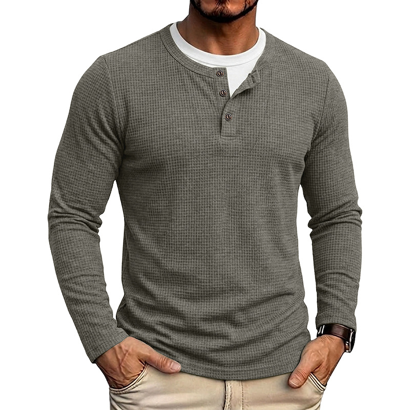 Men's Waffle Knit Long Sleeve Henley Shirt