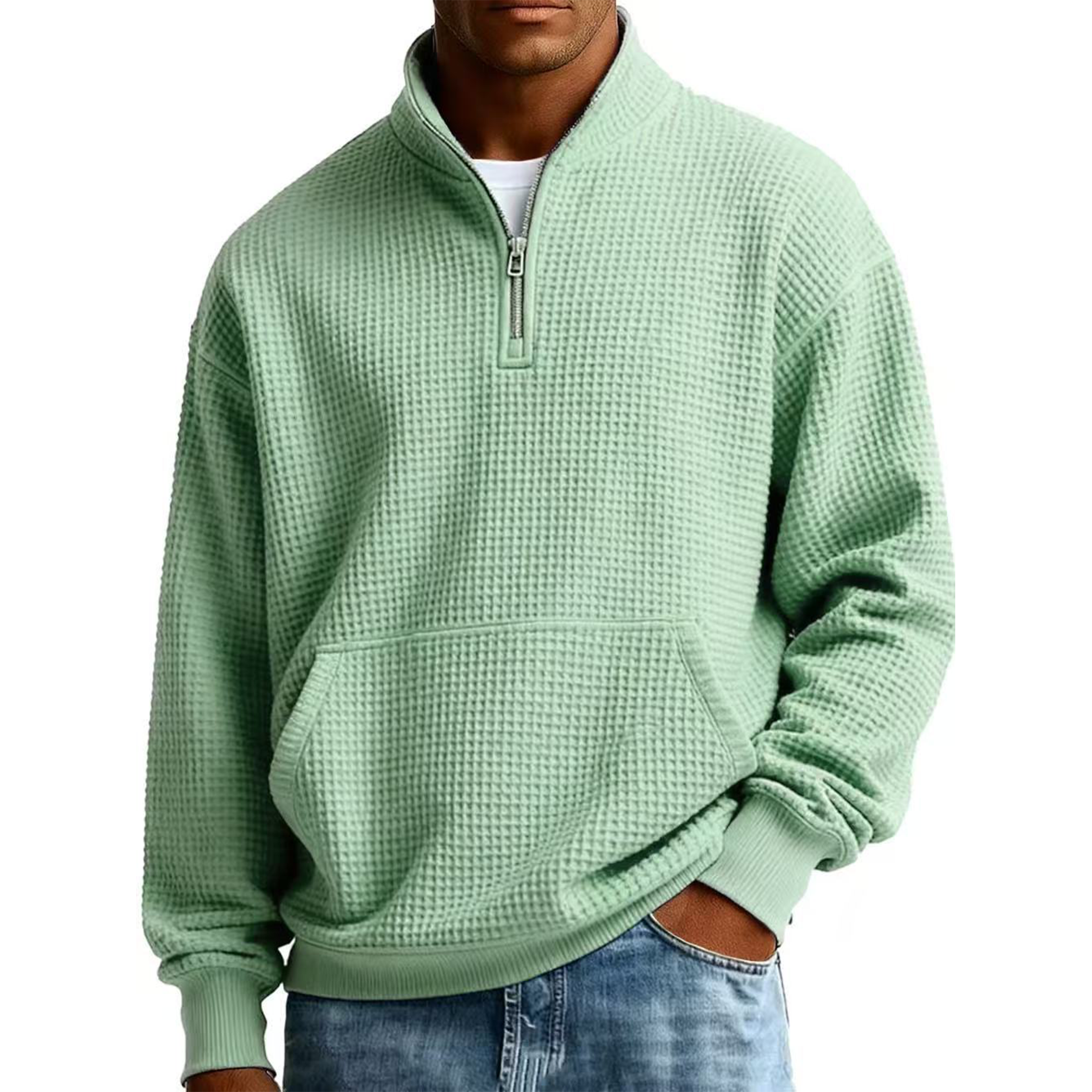 Men's Waffle Knit Quarter-Zip Sweatshirt