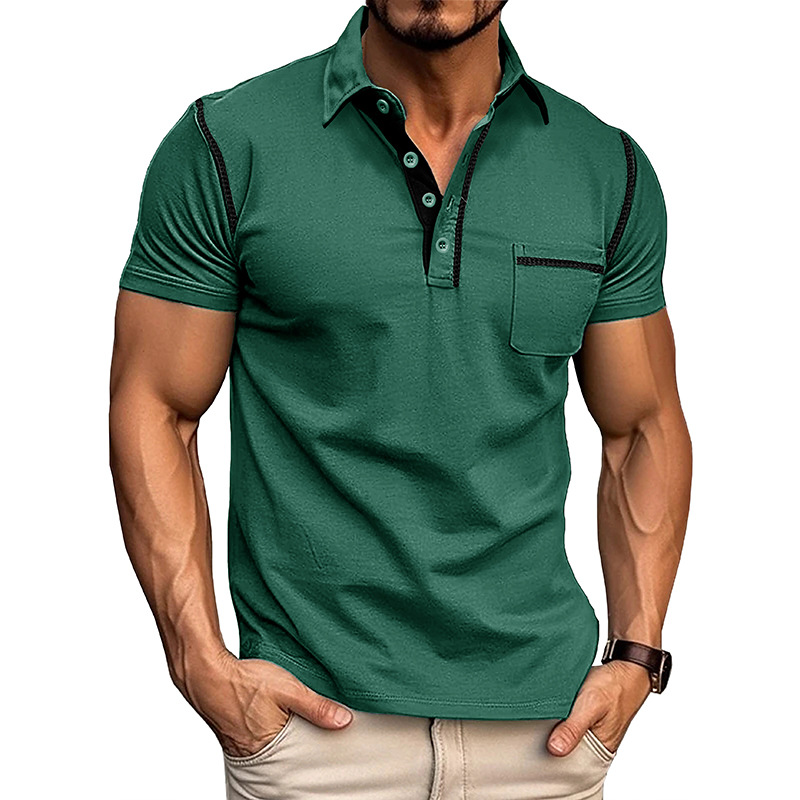 Men's Casual Color Block Short Sleeve Polo Shirt
