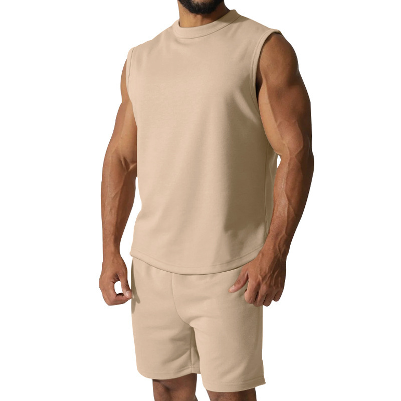 Men's Solid Color Sleeveless Sports Set