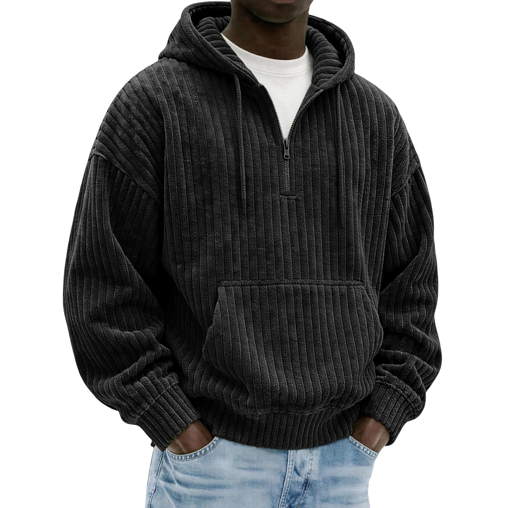 Men's Ribbed Corduroy Quarter-Zip Hoodie