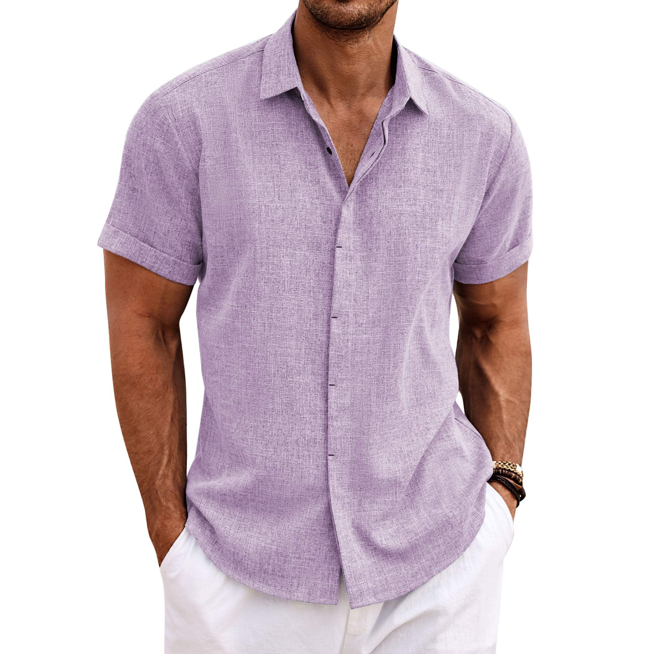 Men's Linen Short Sleeve Button Down Shirt