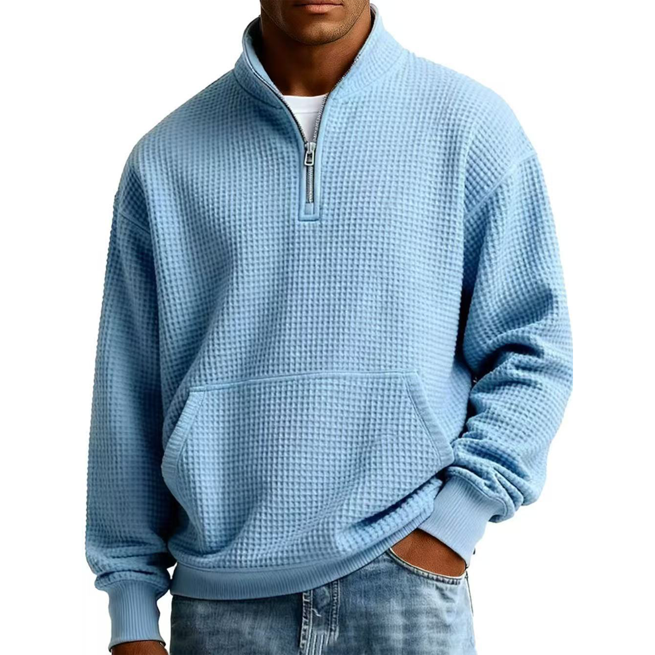 Men's Waffle Knit Quarter-Zip Sweatshirt