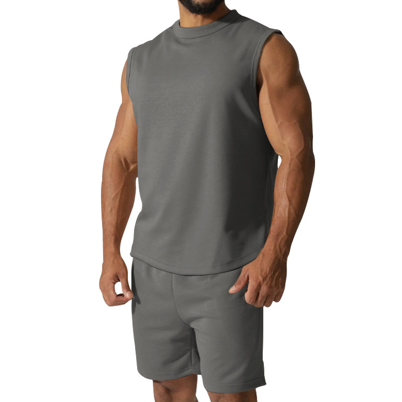 Men's Solid Color Sleeveless Sports Set
