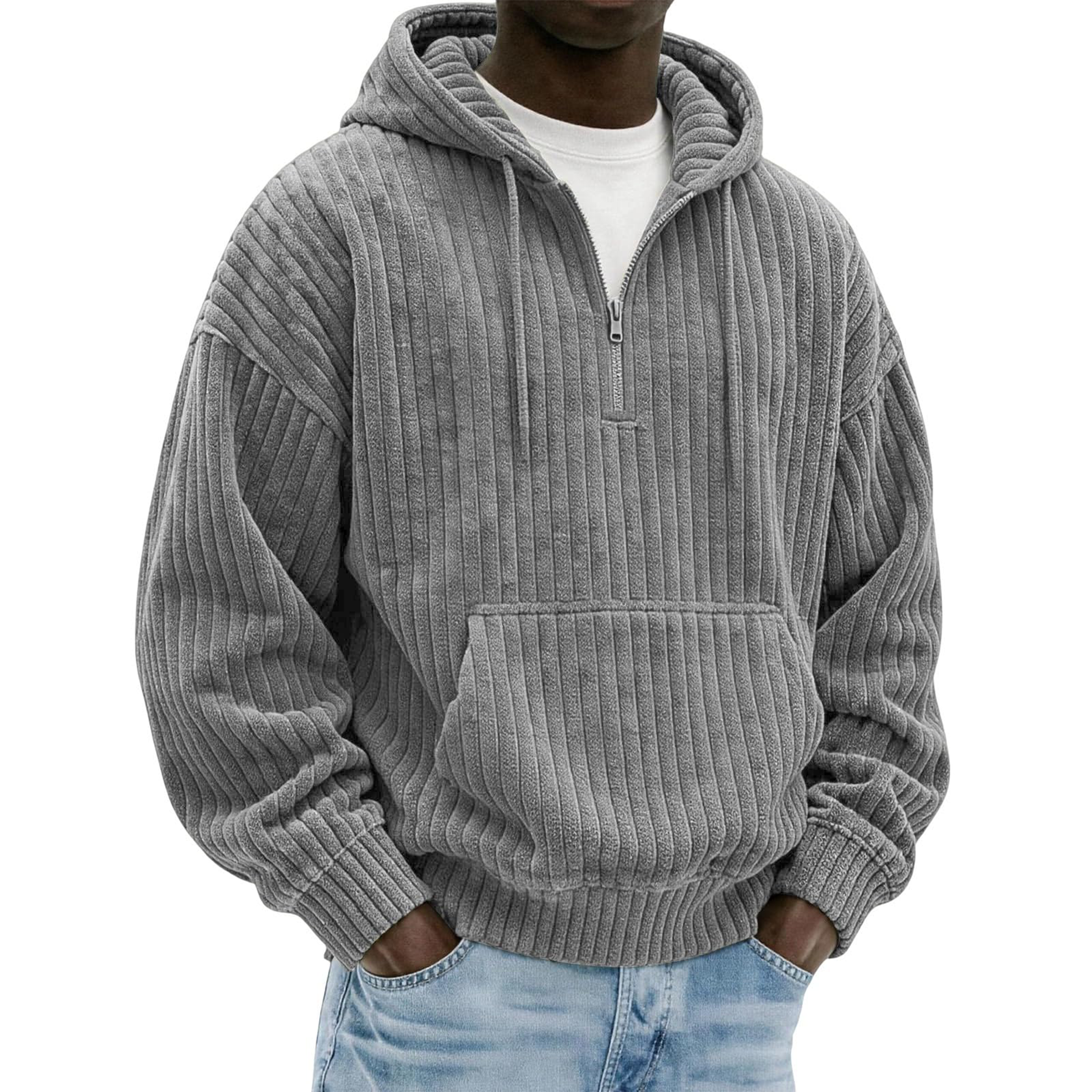 Men's Ribbed Corduroy Quarter-Zip Hoodie