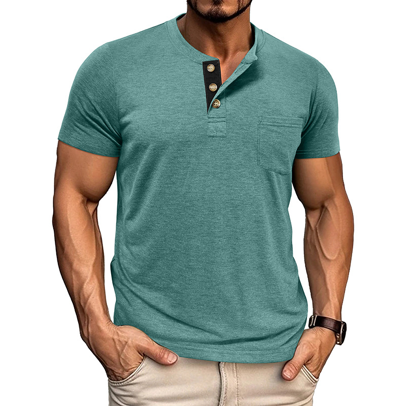 Men's Solid Color Henley Short Sleeve T-shirt