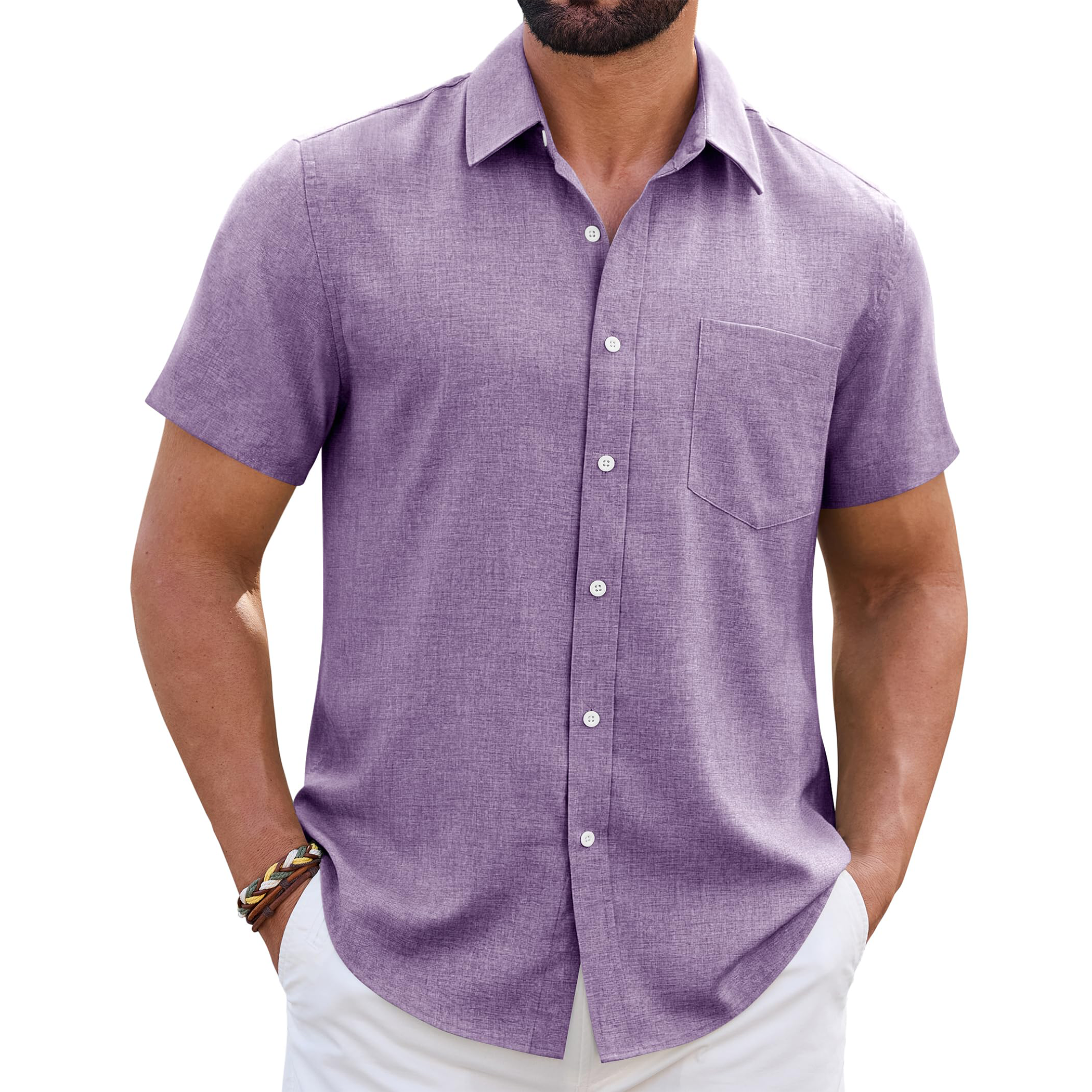 Men's Linen Short Sleeve Shirt with Chest Pocket