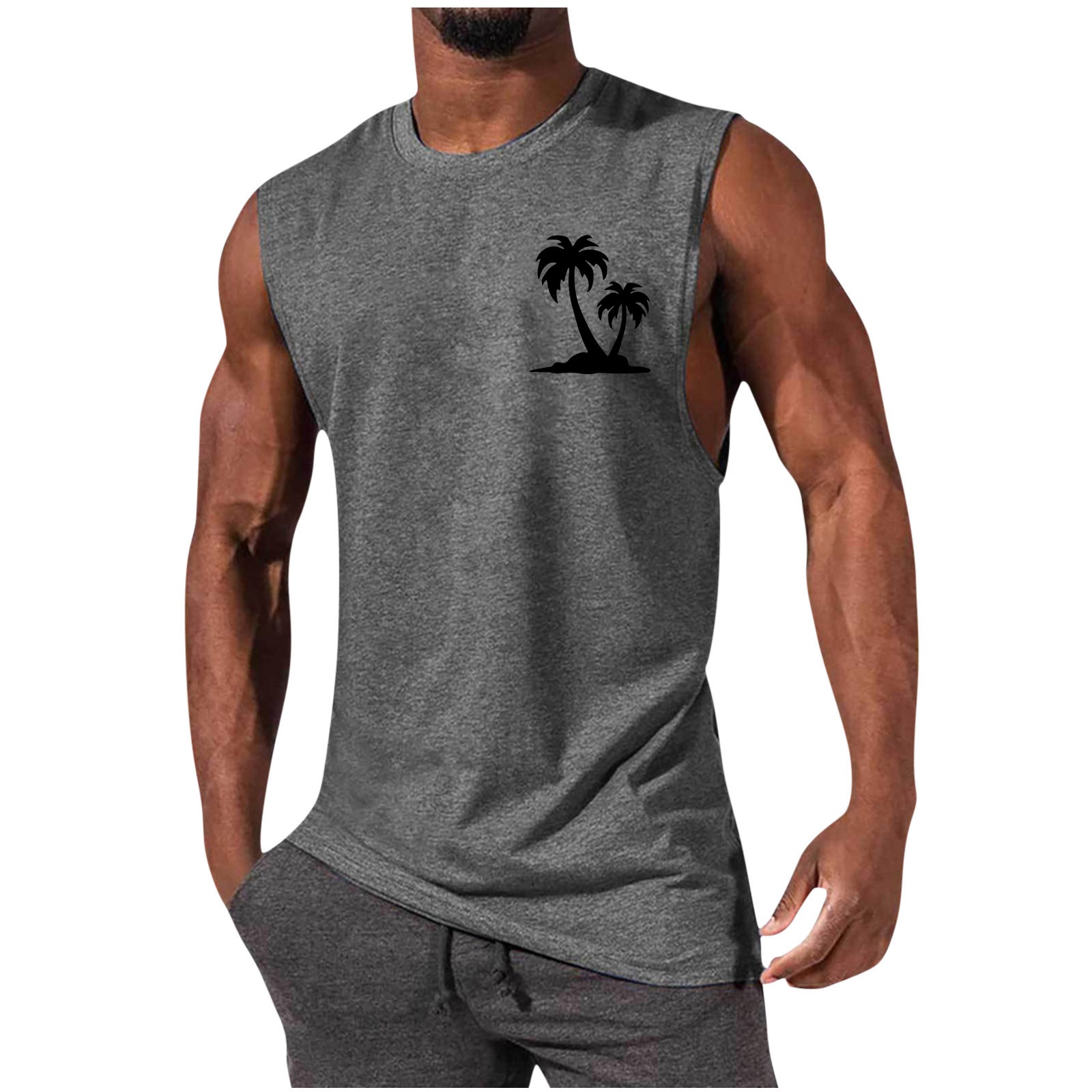 Men's Coconut Tree Print Muscle Leisure Sports Vest