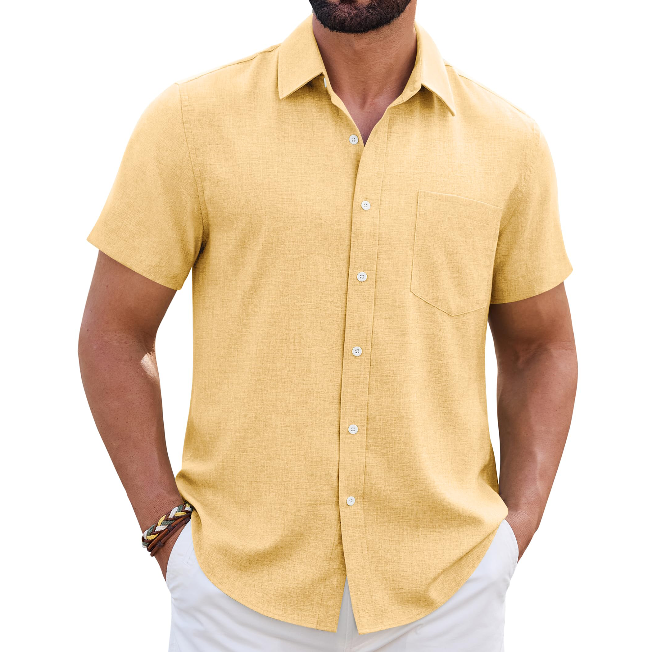 Men's Linen Short Sleeve Shirt with Chest Pocket