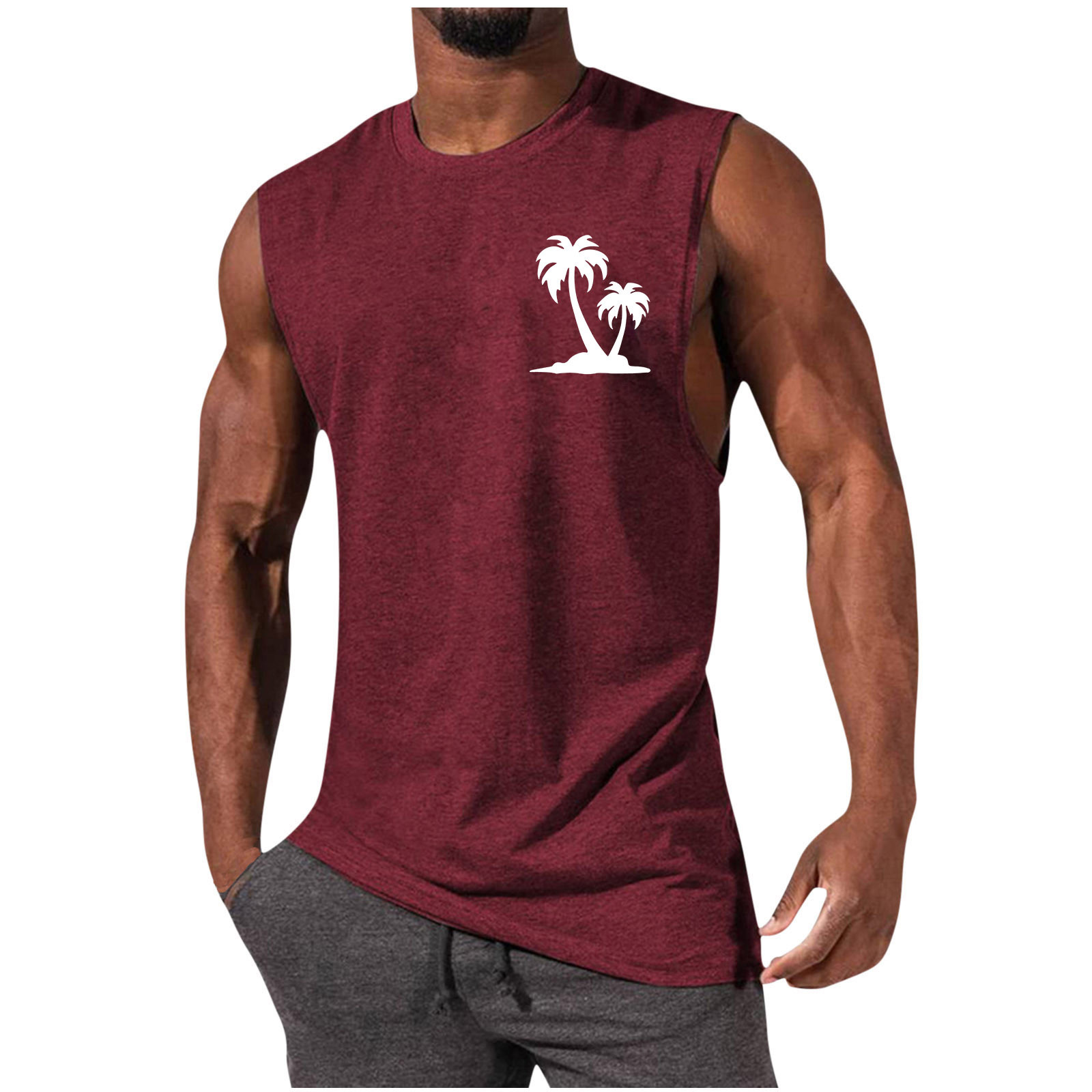 Men's Coconut Tree Print Muscle Leisure Sports Vest
