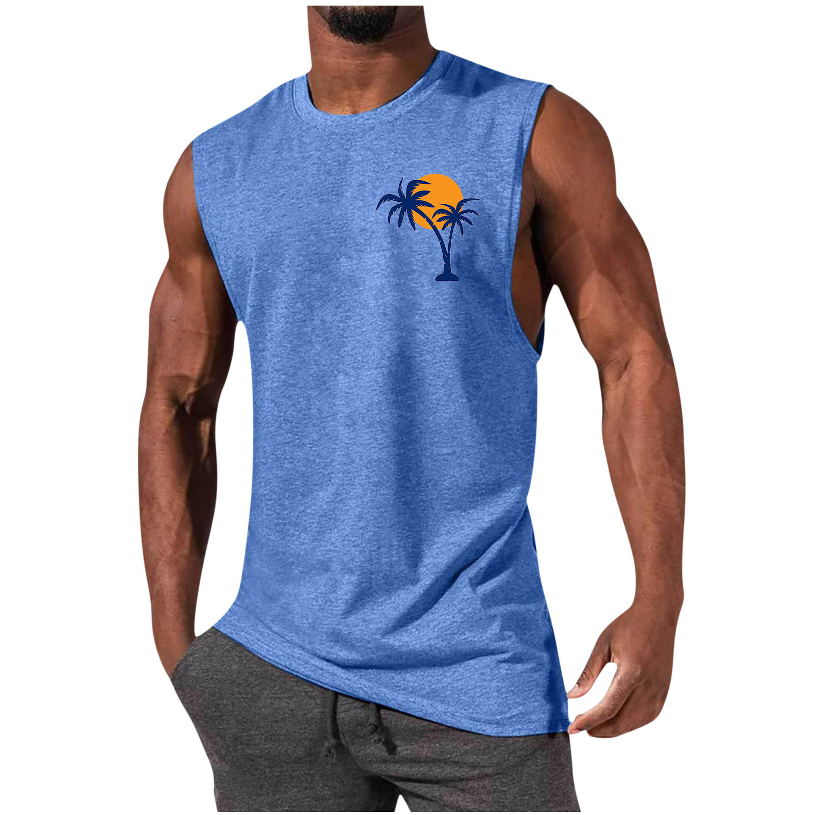 Men's Coconut Tree Print Muscle Leisure Sports Vest