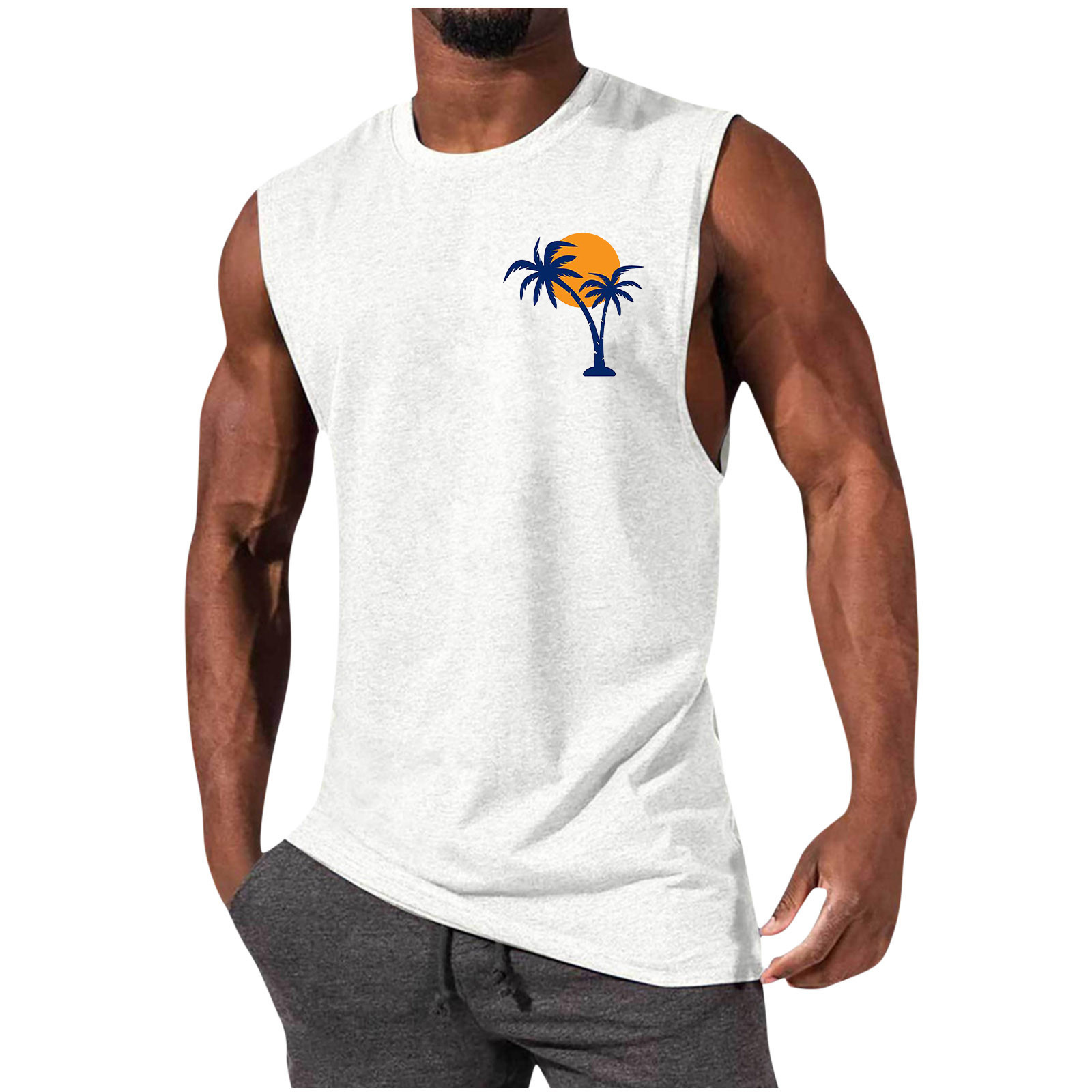 Men's Coconut Tree Print Muscle Leisure Sports Vest