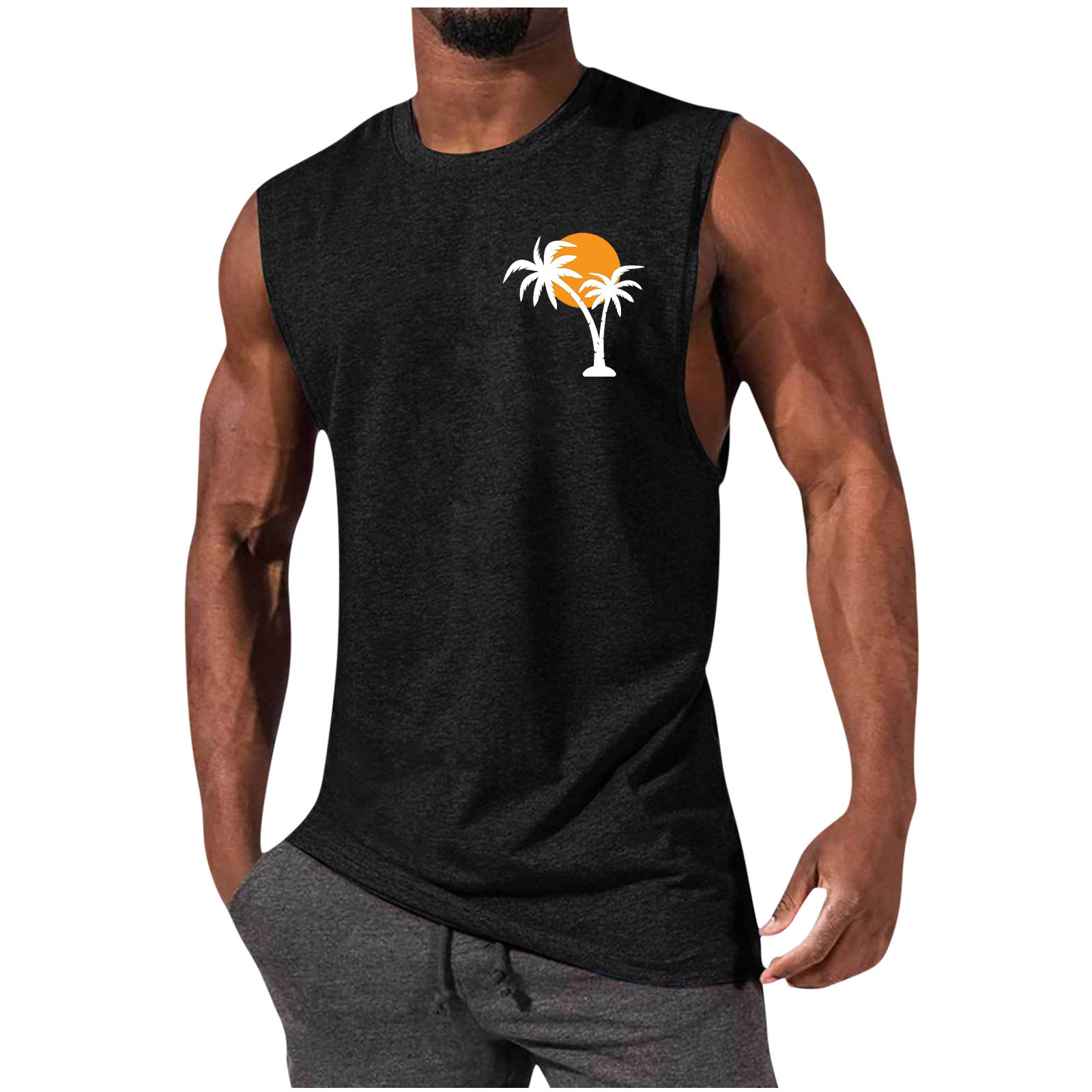 Men's Coconut Tree Print Muscle Leisure Sports Vest