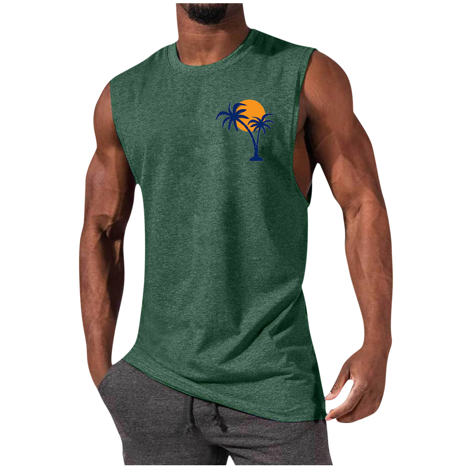 Men's Coconut Tree Print Muscle Leisure Sports Vest