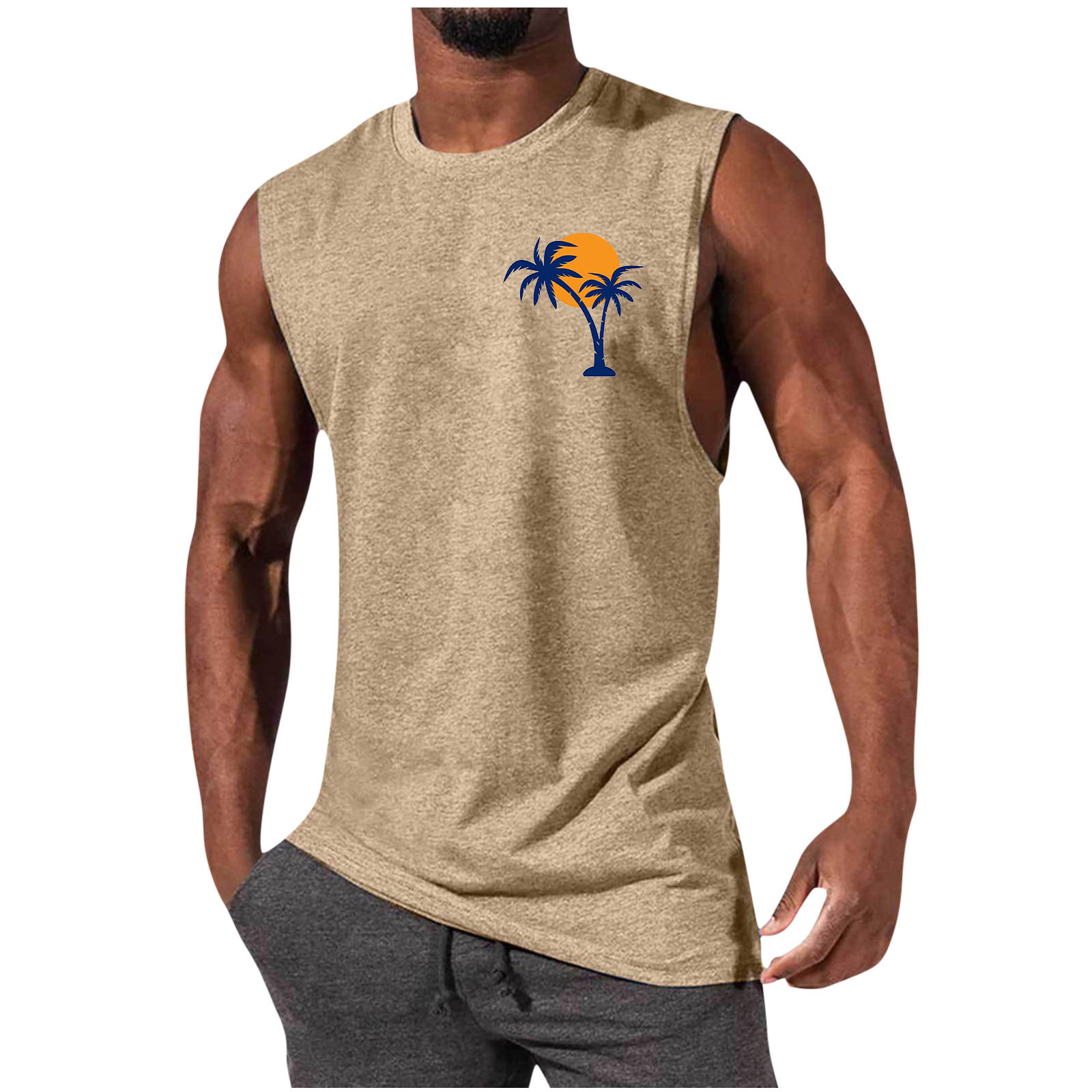 Men's Coconut Tree Print Muscle Leisure Sports Vest