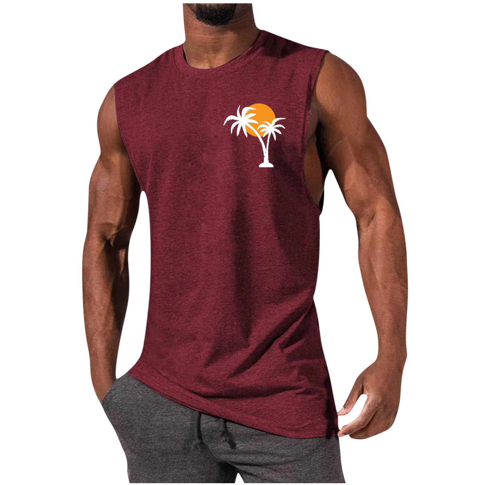 Men's Coconut Tree Print Muscle Leisure Sports Vest