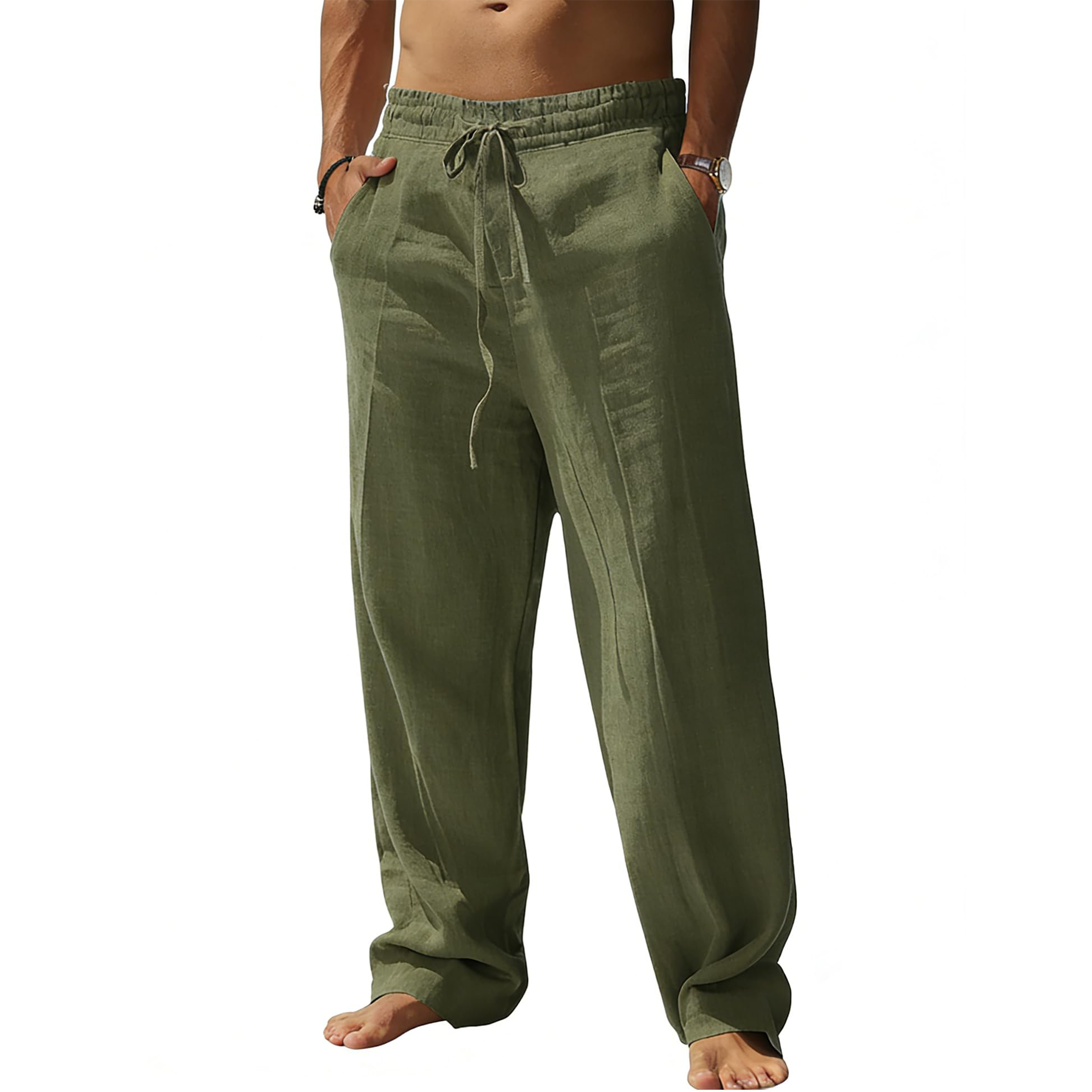 Men's Casual Linen Drawstring Pants with Pockets