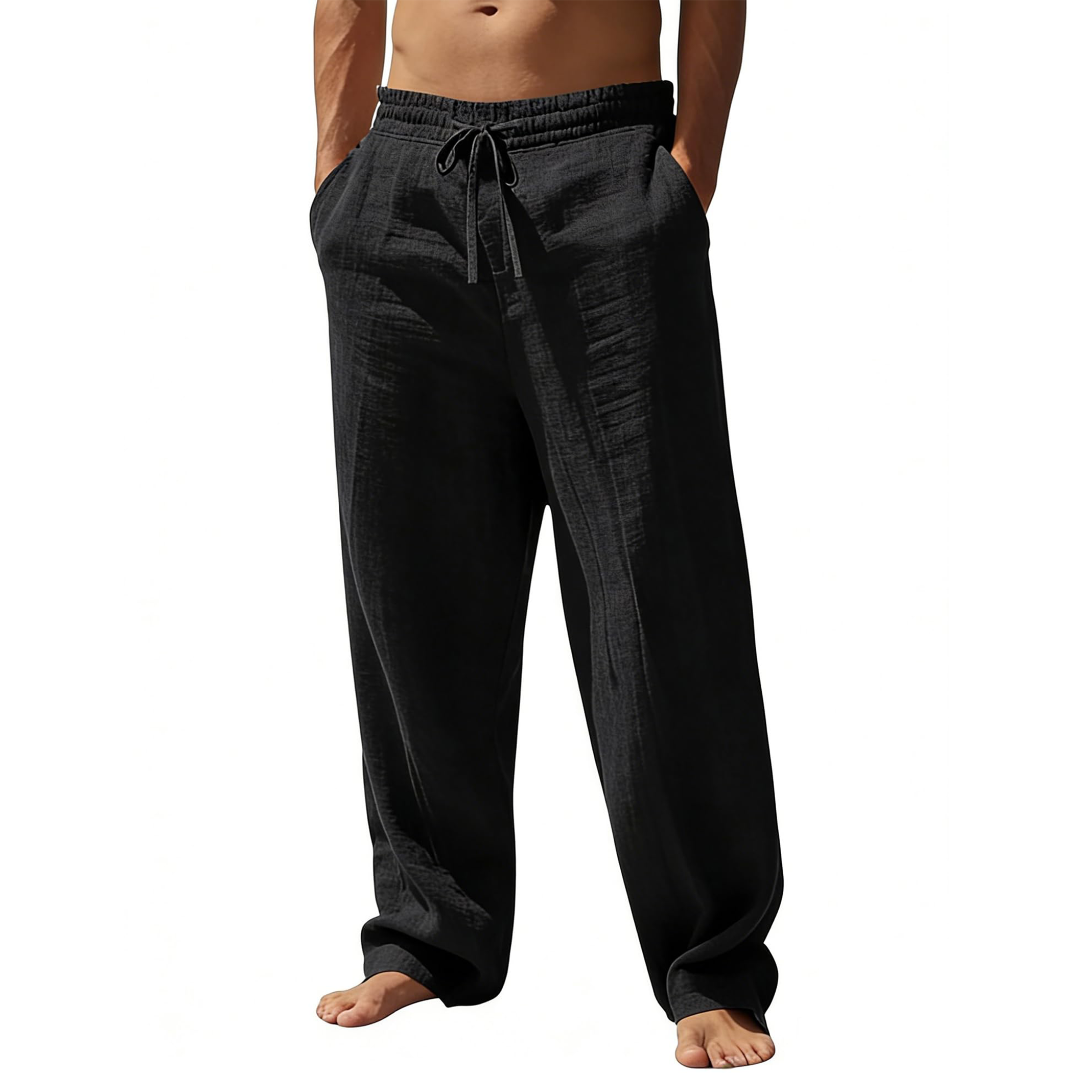 Men's Casual Linen Drawstring Pants with Pockets