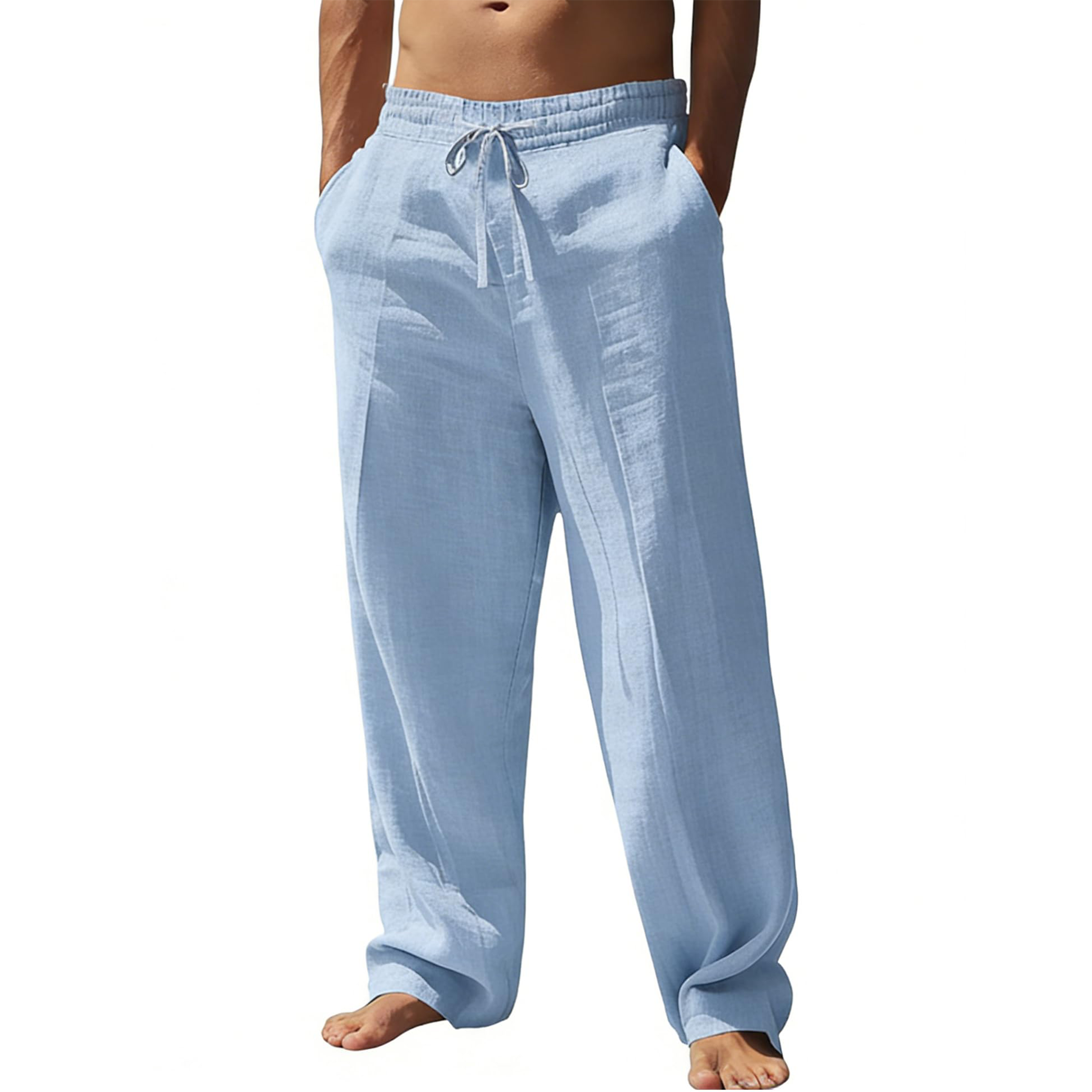Men's Casual Linen Drawstring Pants with Pockets
