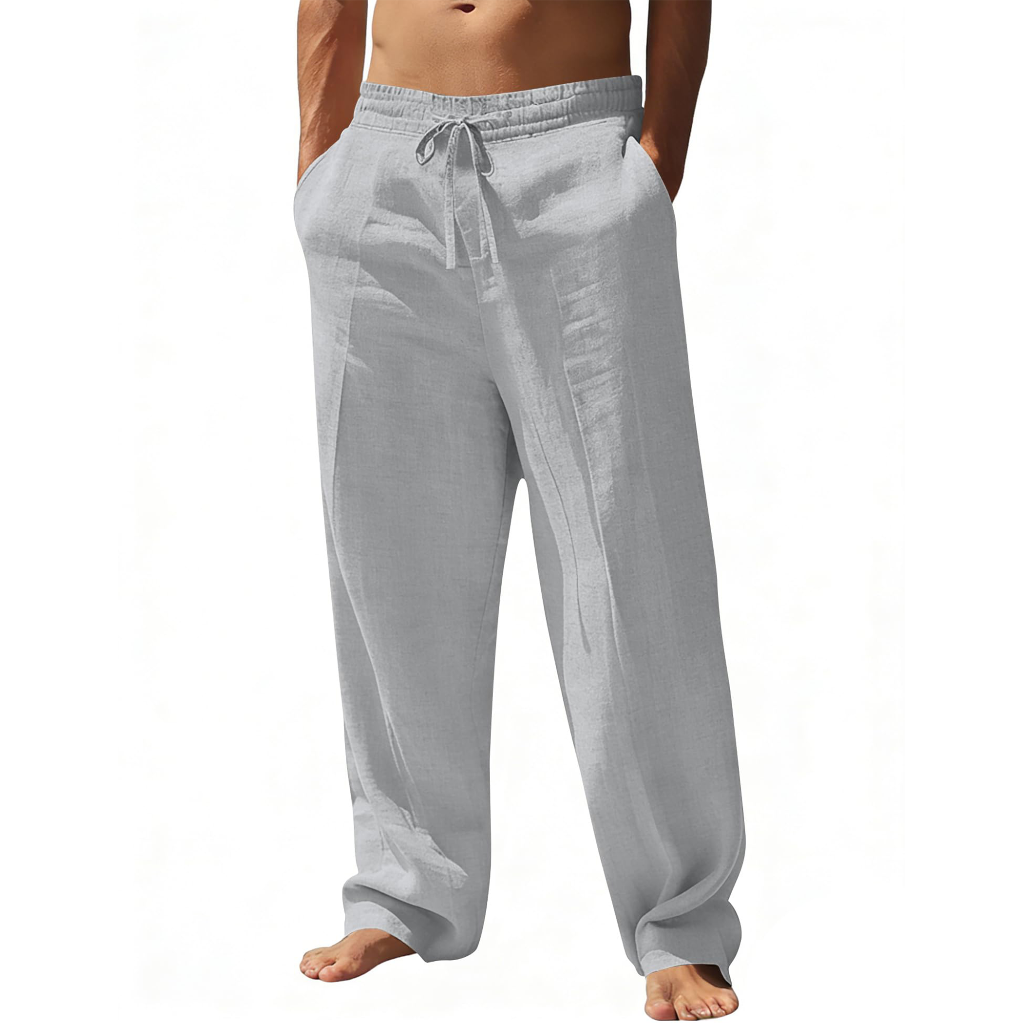 Men's Casual Linen Drawstring Pants with Pockets