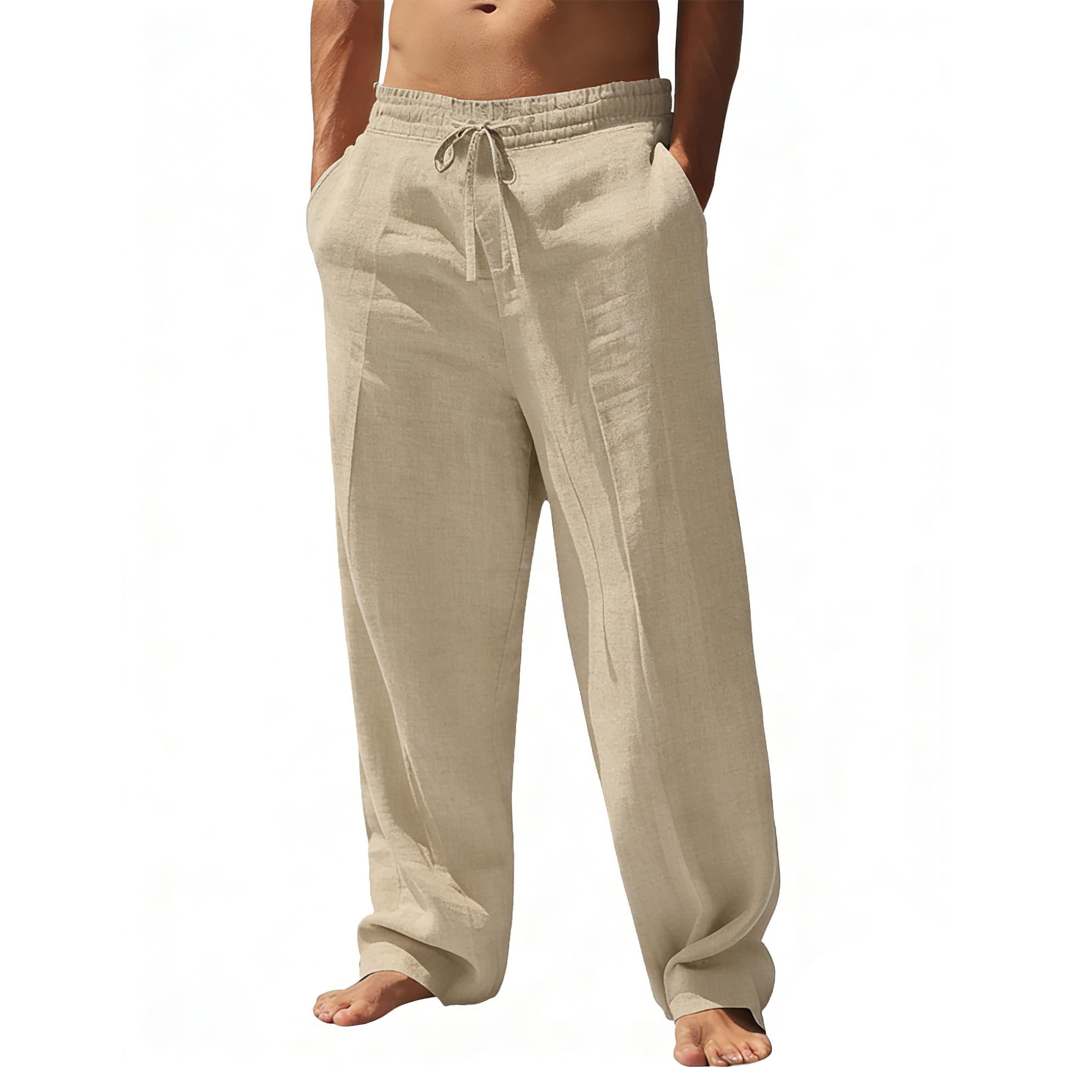 Men's Casual Linen Drawstring Pants with Pockets