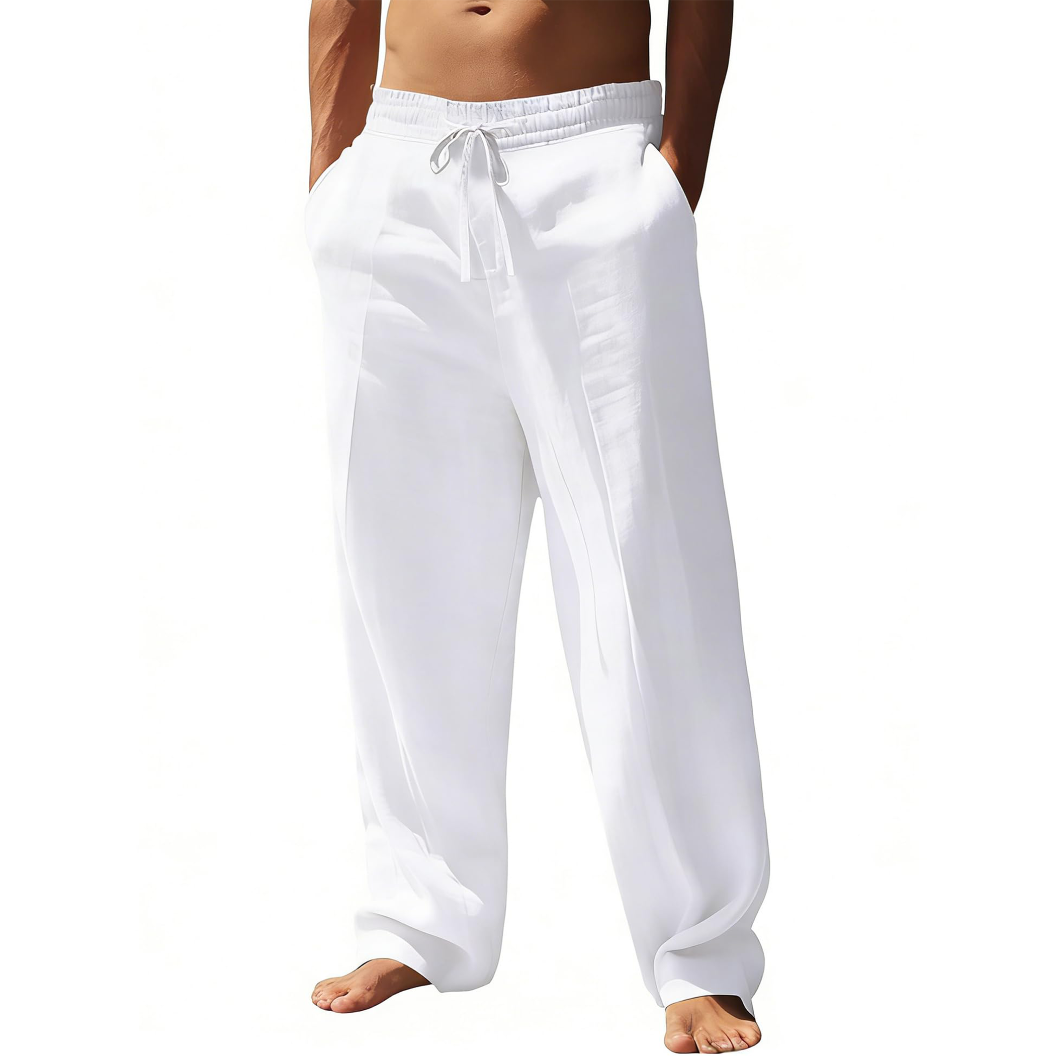 Men's Casual Linen Drawstring Pants with Pockets