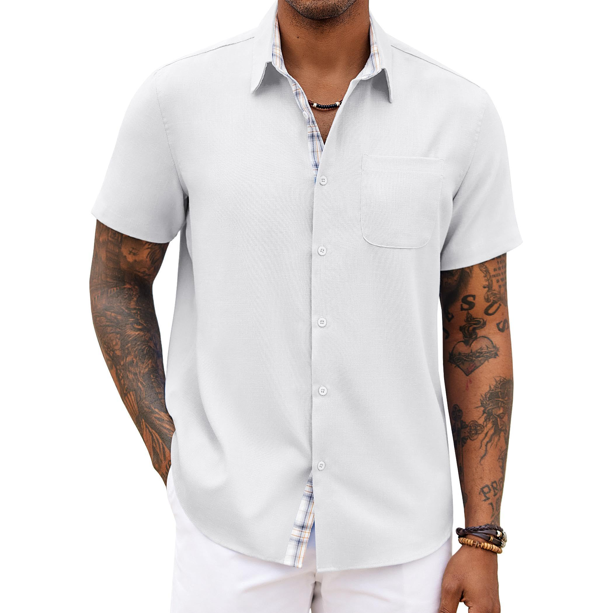 Men's Linen Short Sleeve Button-Up Shirt