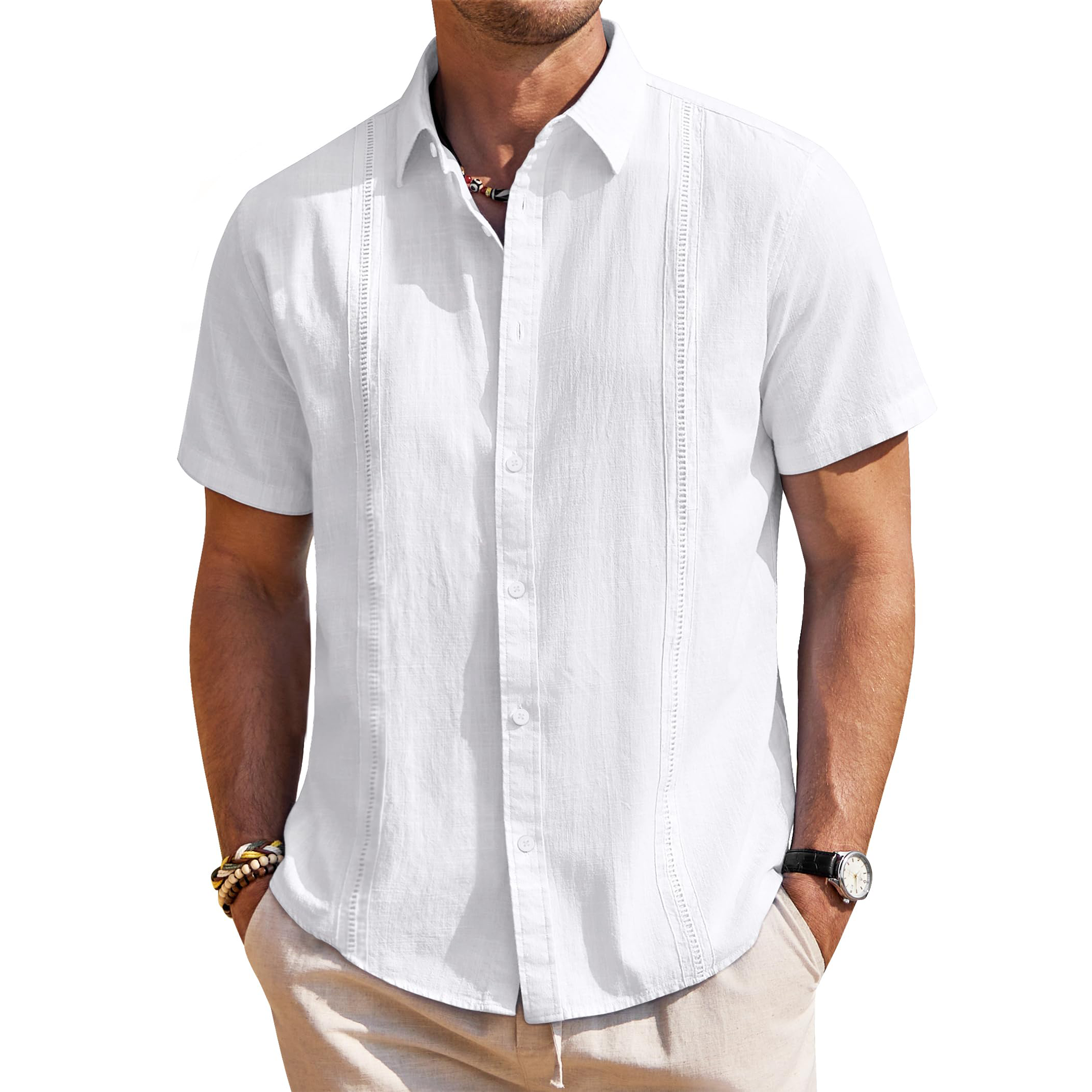 Men's Textured Jacquard Short Sleeve Button Down Shirt