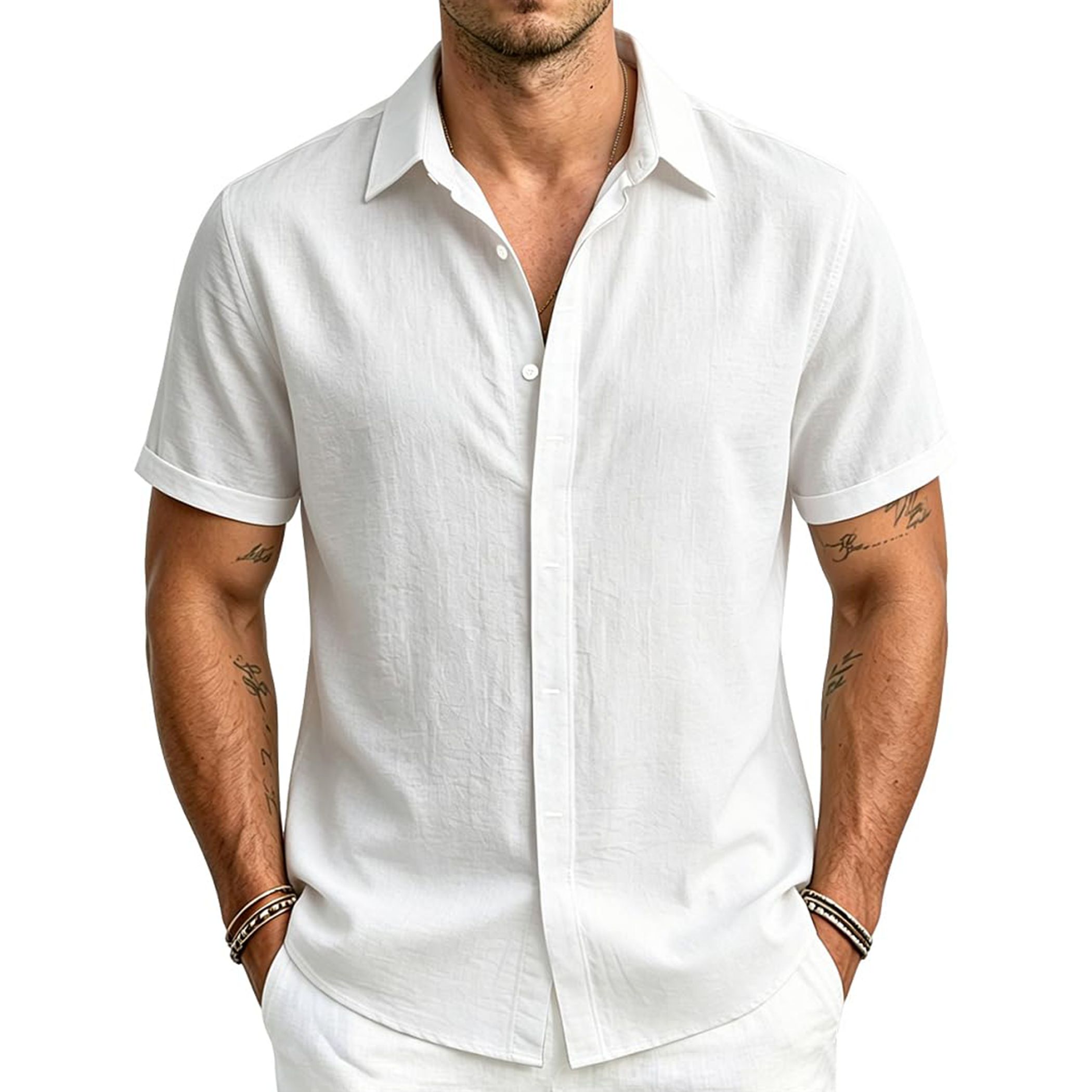 Men's Cotton Linen Short Sleeve Shirt