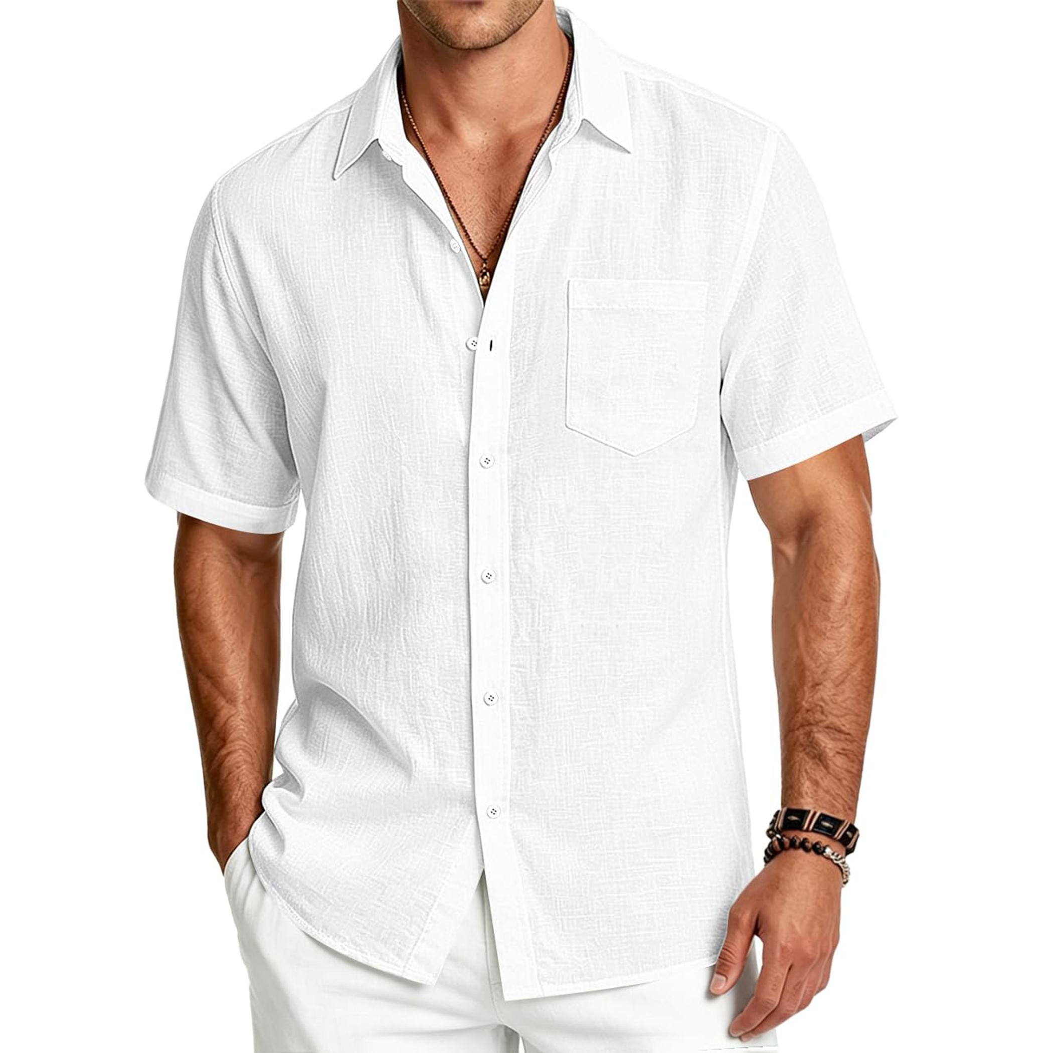 Men's Rayon Linen Short Sleeve Shirt with Pocket