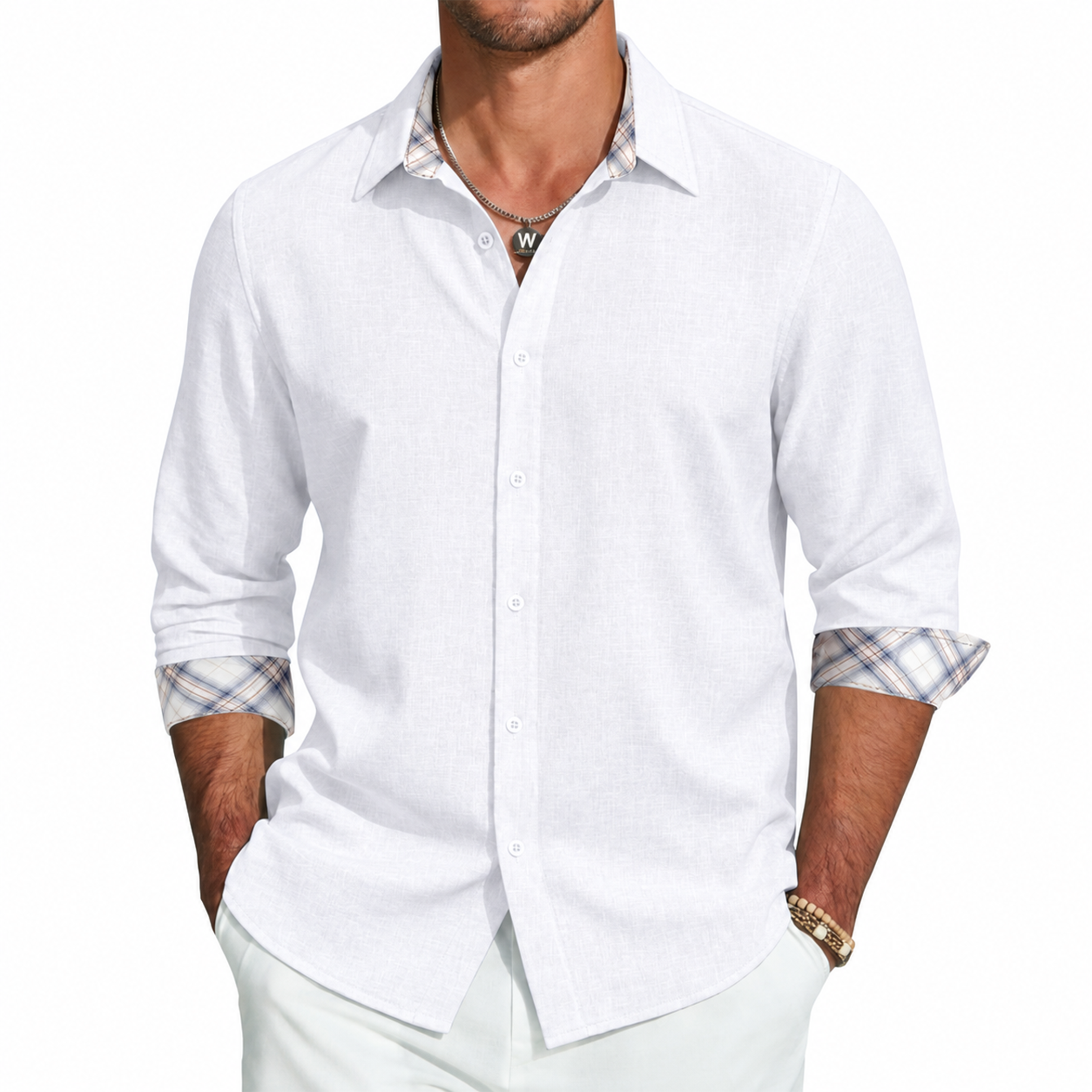 Men's Slub Textured Button-Up Shirt