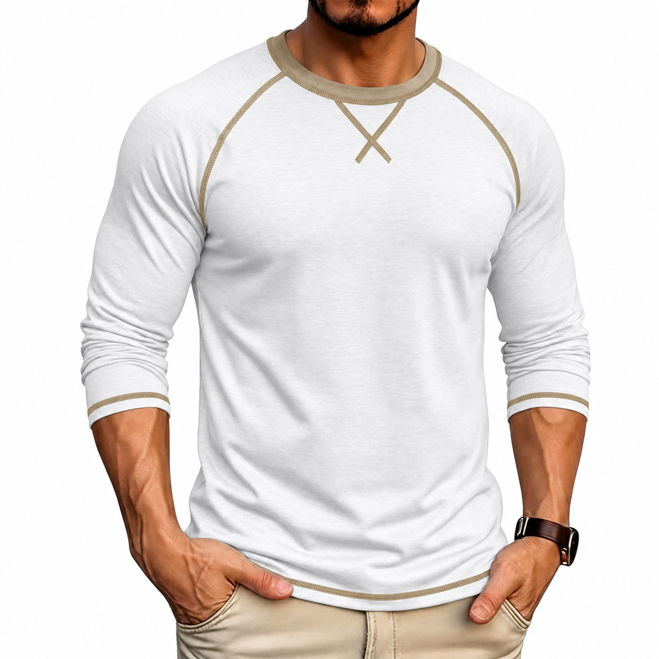 Men's Contrast-Stitch Raglan Long Sleeve T-Shirt