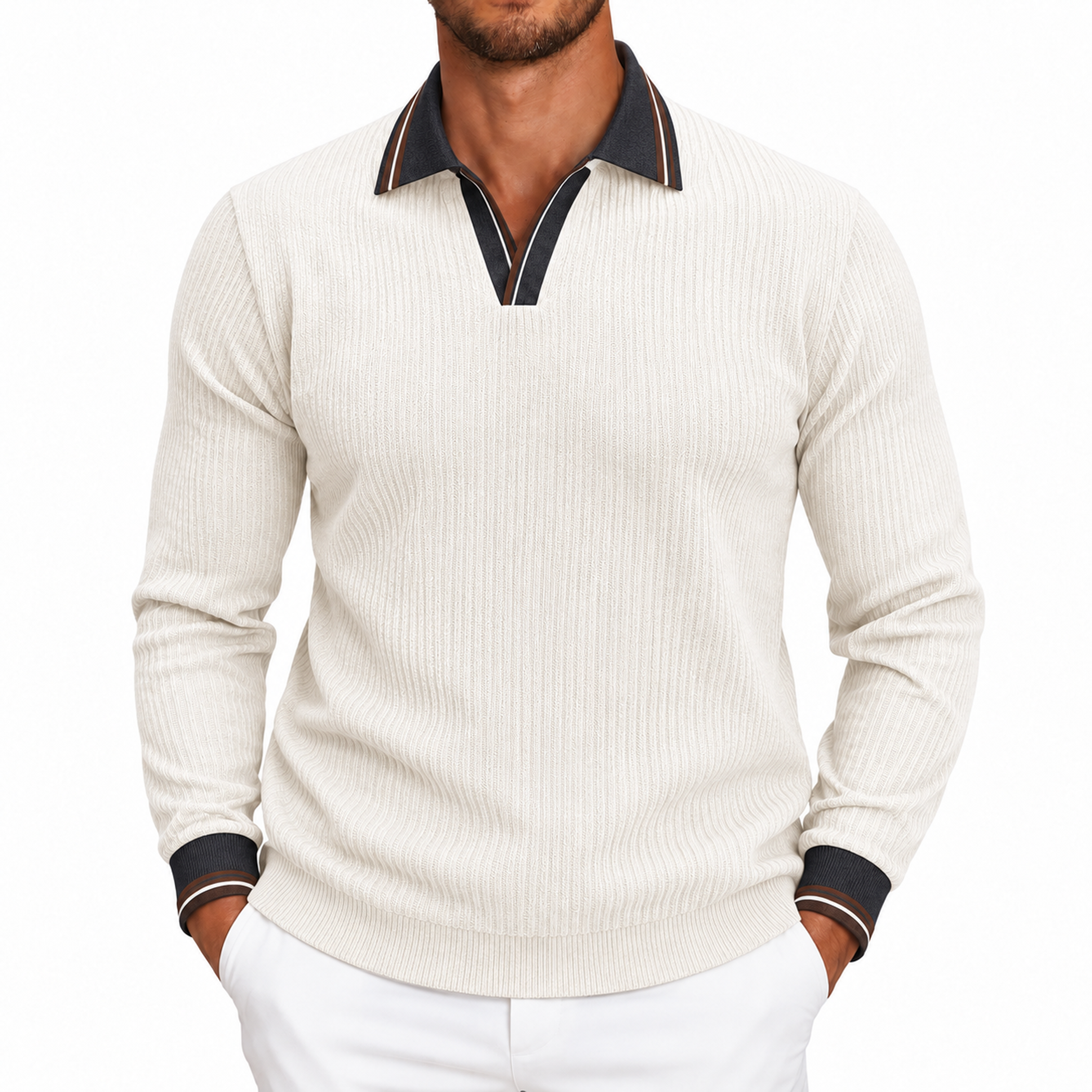Men's Corduroy Collared Long Sleeve Pullover