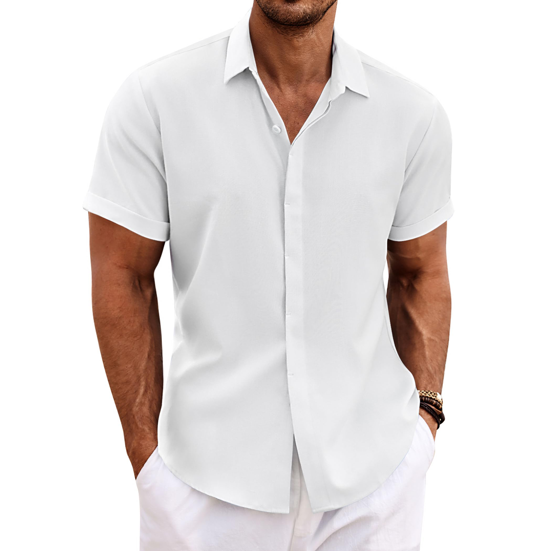 Men's Linen Short Sleeve Button Down Shirt