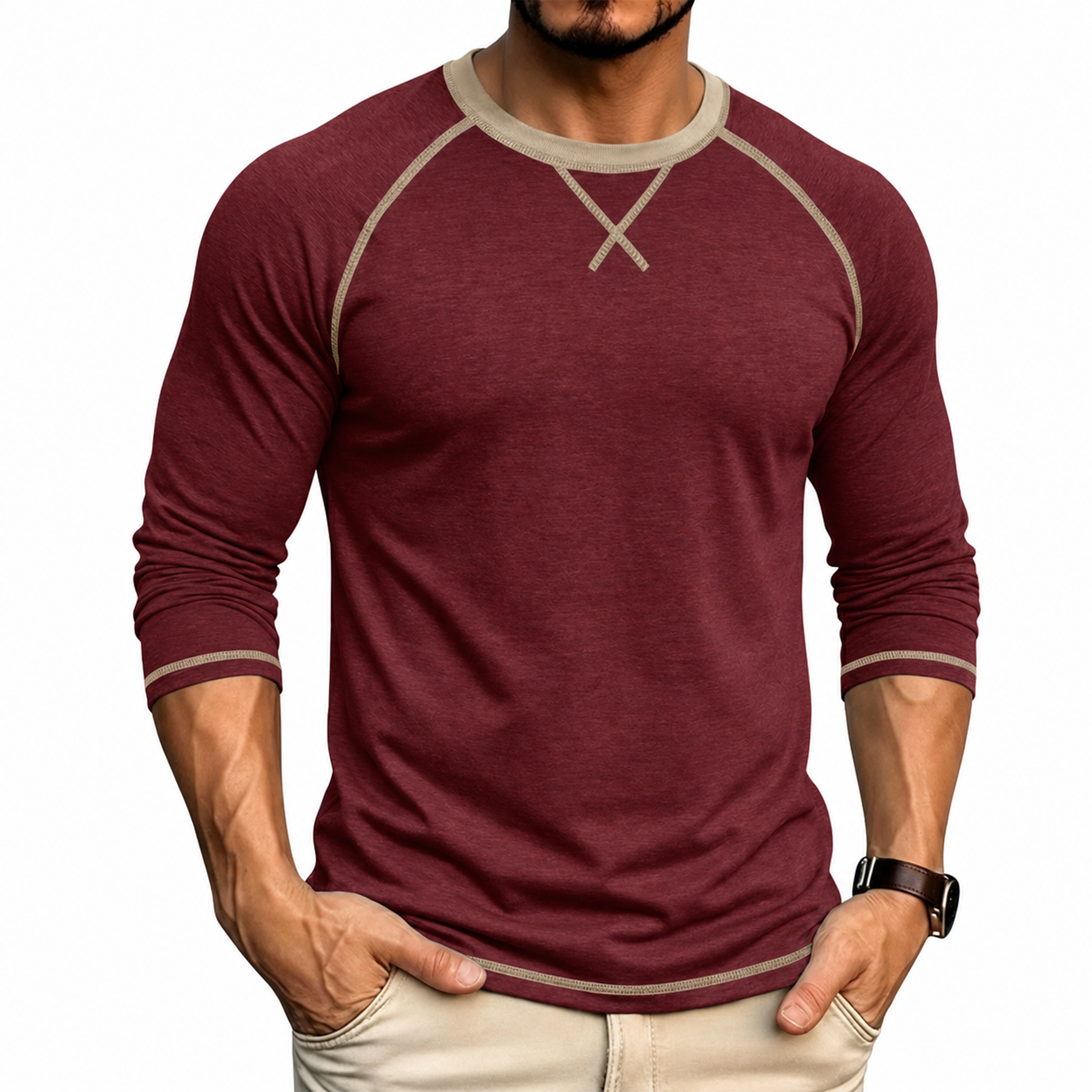 Men's Contrast-Stitch Raglan Long Sleeve T-Shirt
