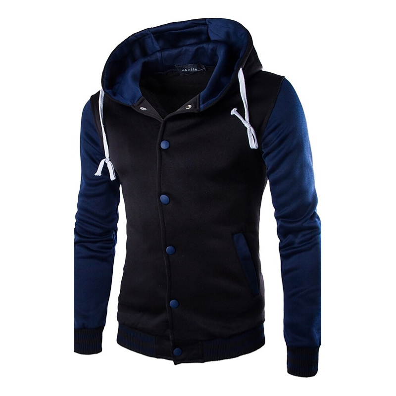 Men's Color Block Button Up Drawstring Hoodie