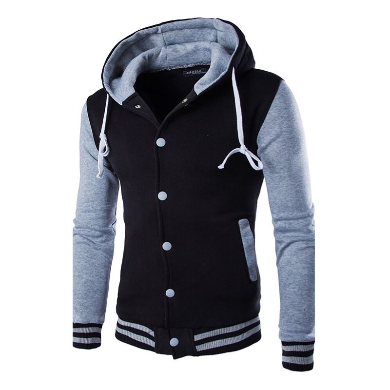 Men's Color Block Button Up Drawstring Hoodie