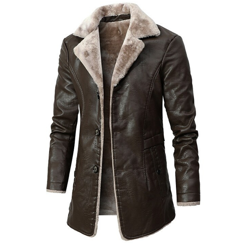 Men's Faux Leather Single Breasted Shearling Coat