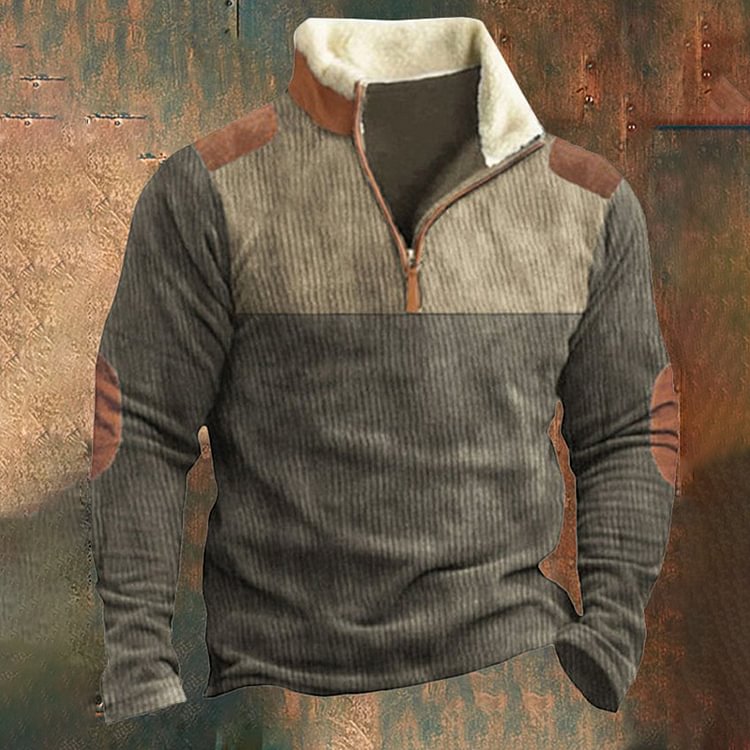 Zipper Stand Collar Solid Waffle Casual Sweatshirt