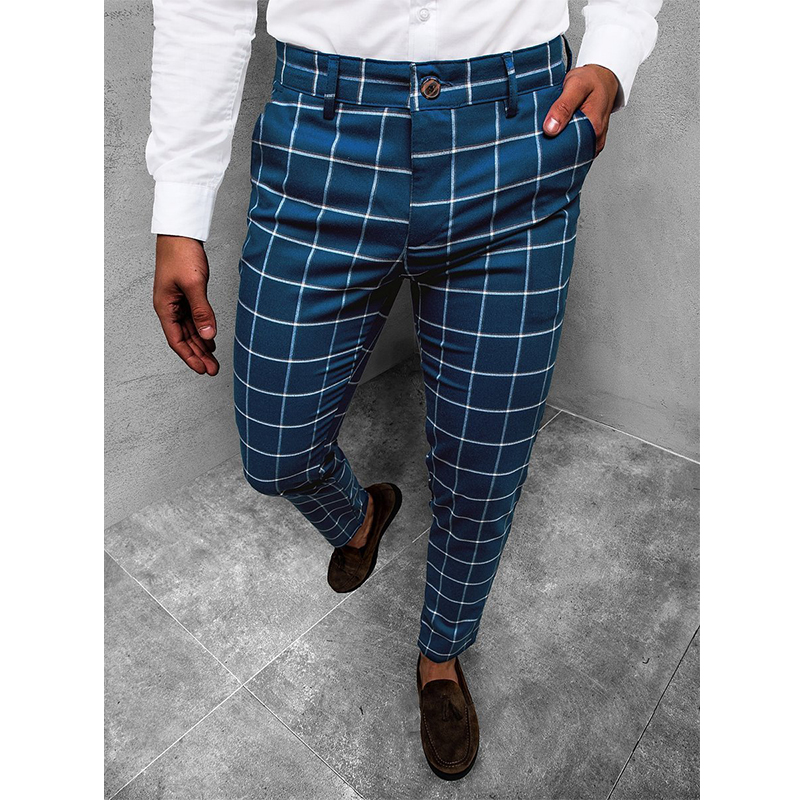 Men's 3D Print Check Slim Fit Chino Pants