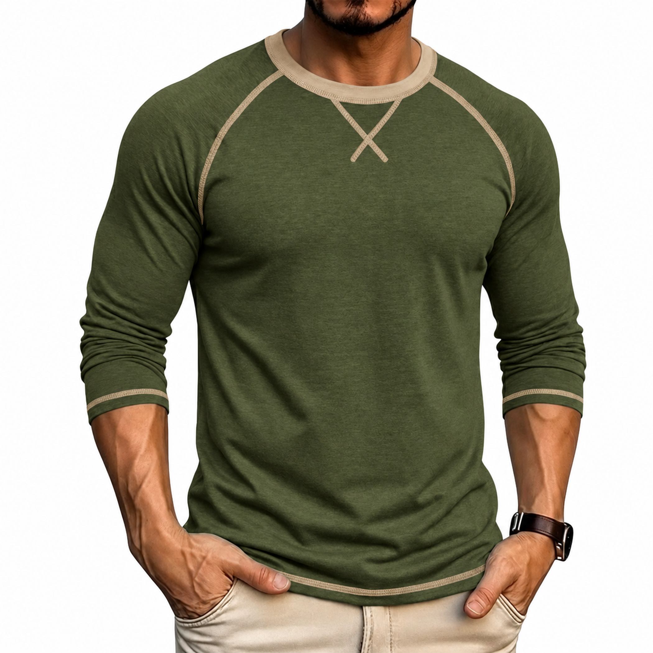 Men's Contrast-Stitch Raglan Long Sleeve T-Shirt