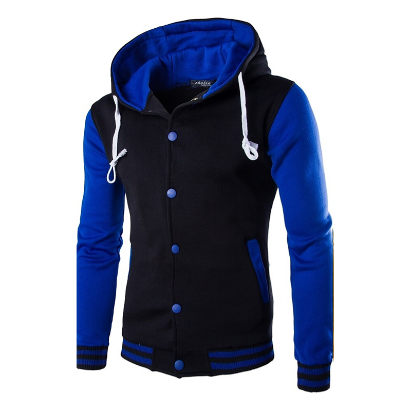 Men's Color Block Button Up Drawstring Hoodie