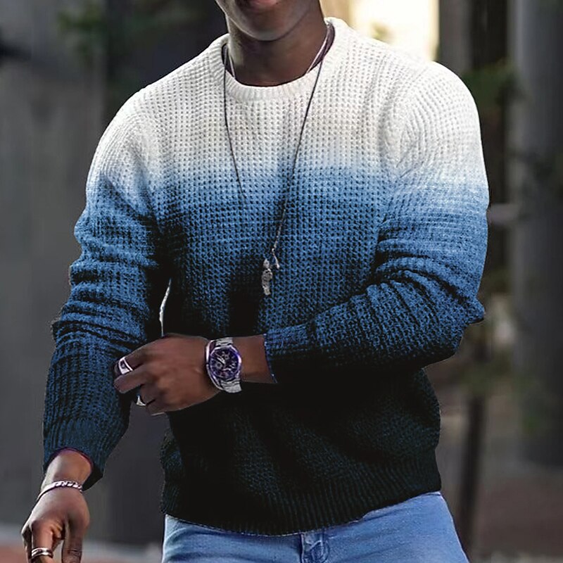 Men's Color Block Crew Neck Outdoor Casual Long Sleeve Print Sweater