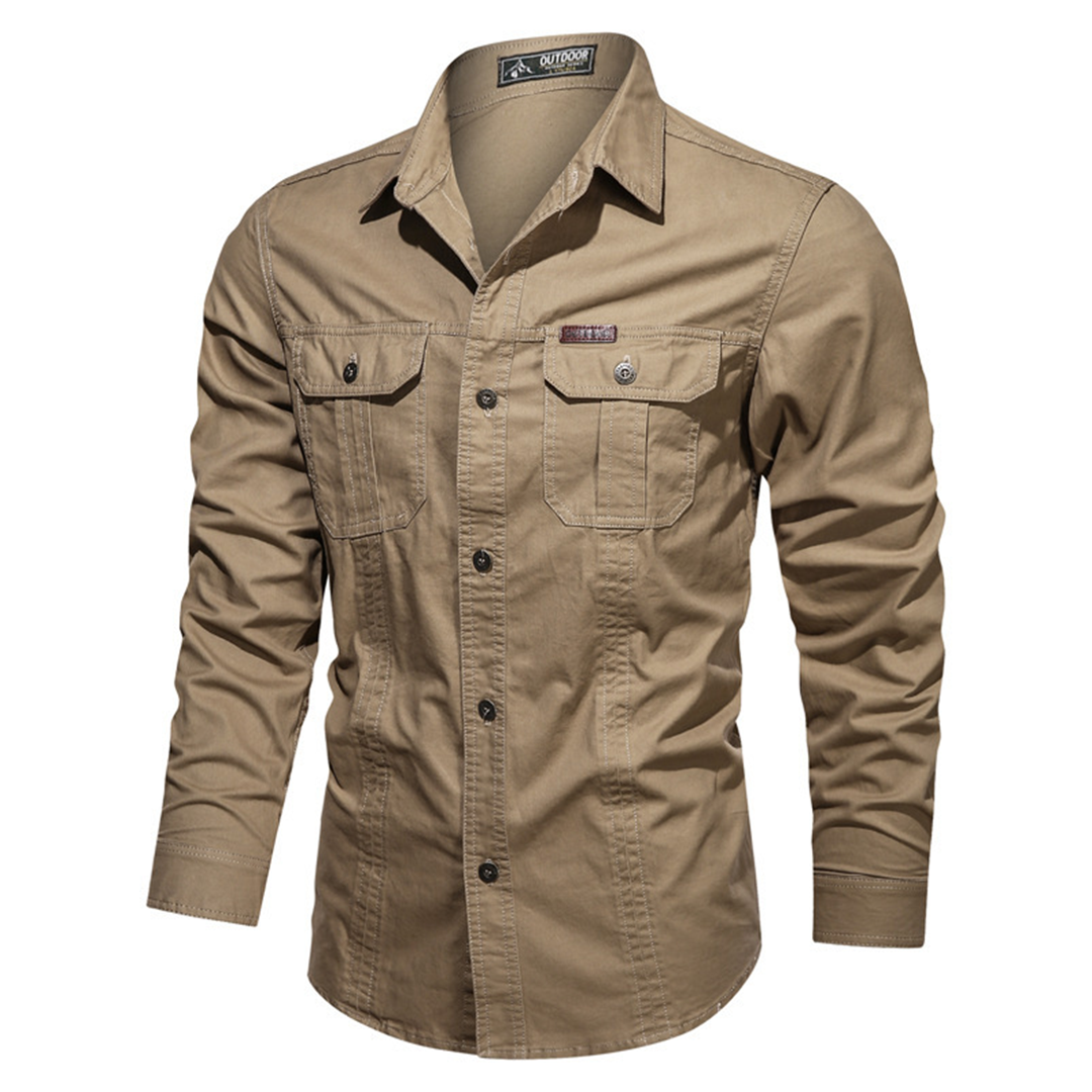 Men's Casual Long Sleeve Cargo Shirt With Pockets