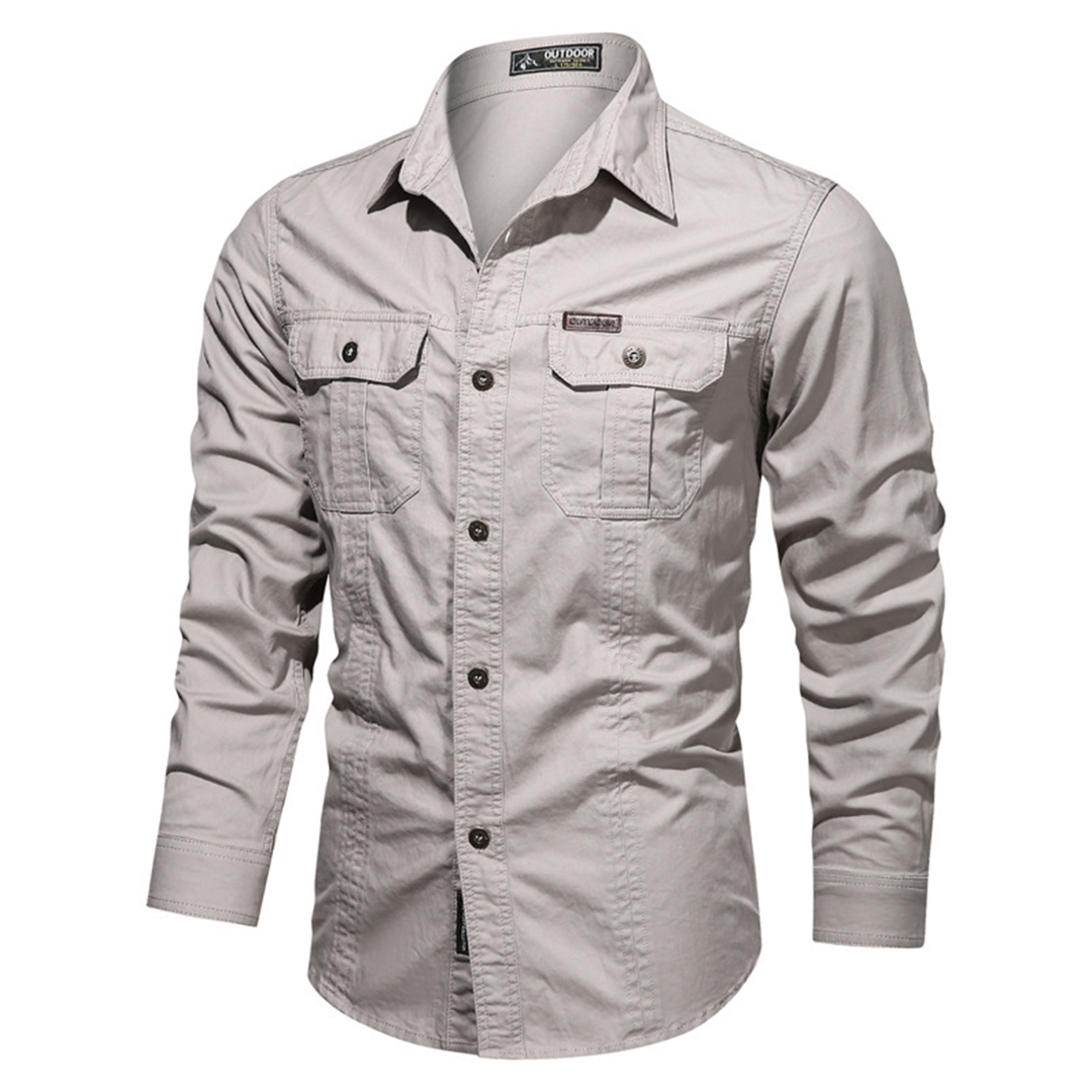 Men's Casual Long Sleeve Cargo Shirt With Pockets